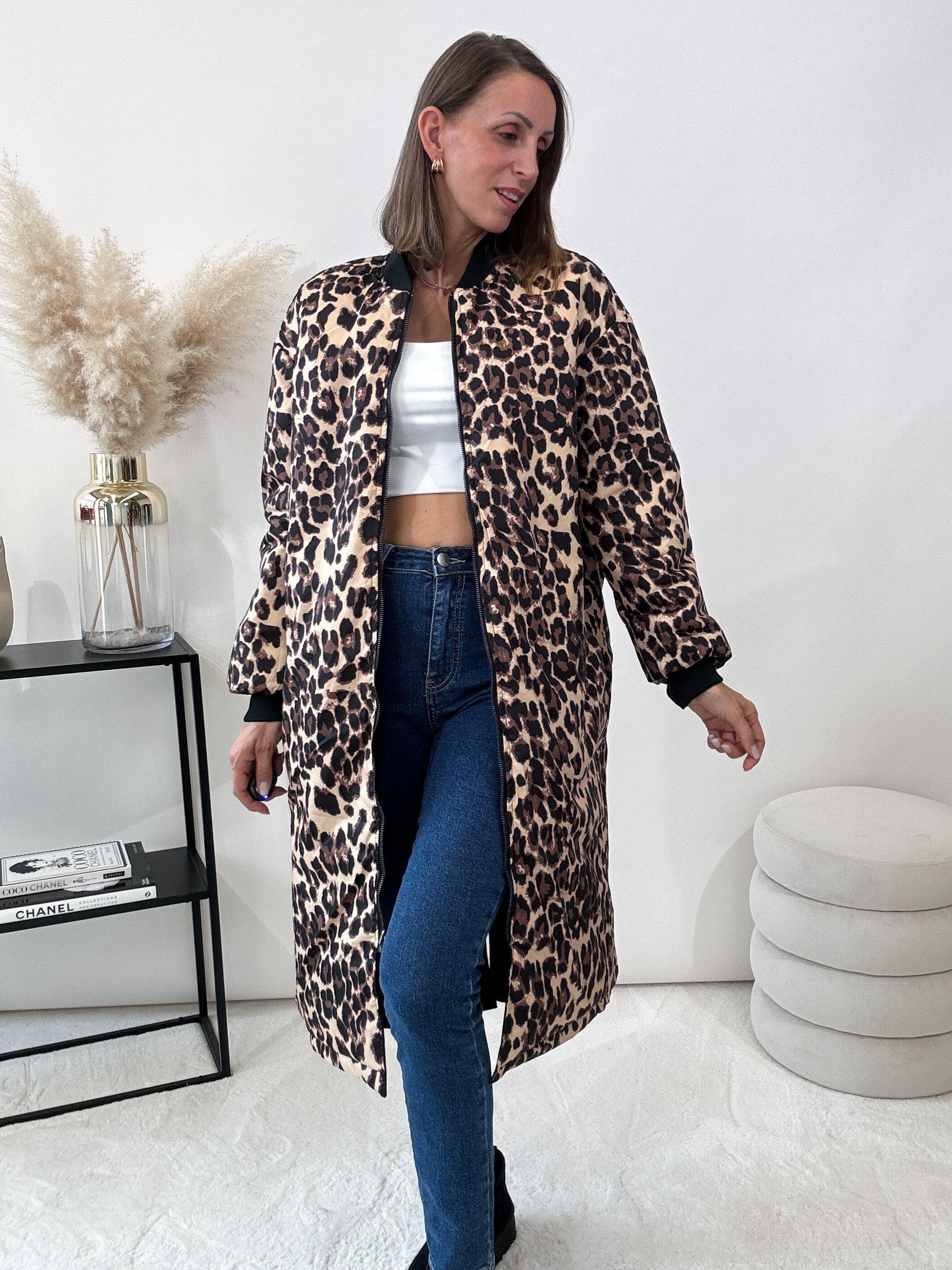 "Pari Reversible" langer Wende-Bombermantel Leo - schwarz