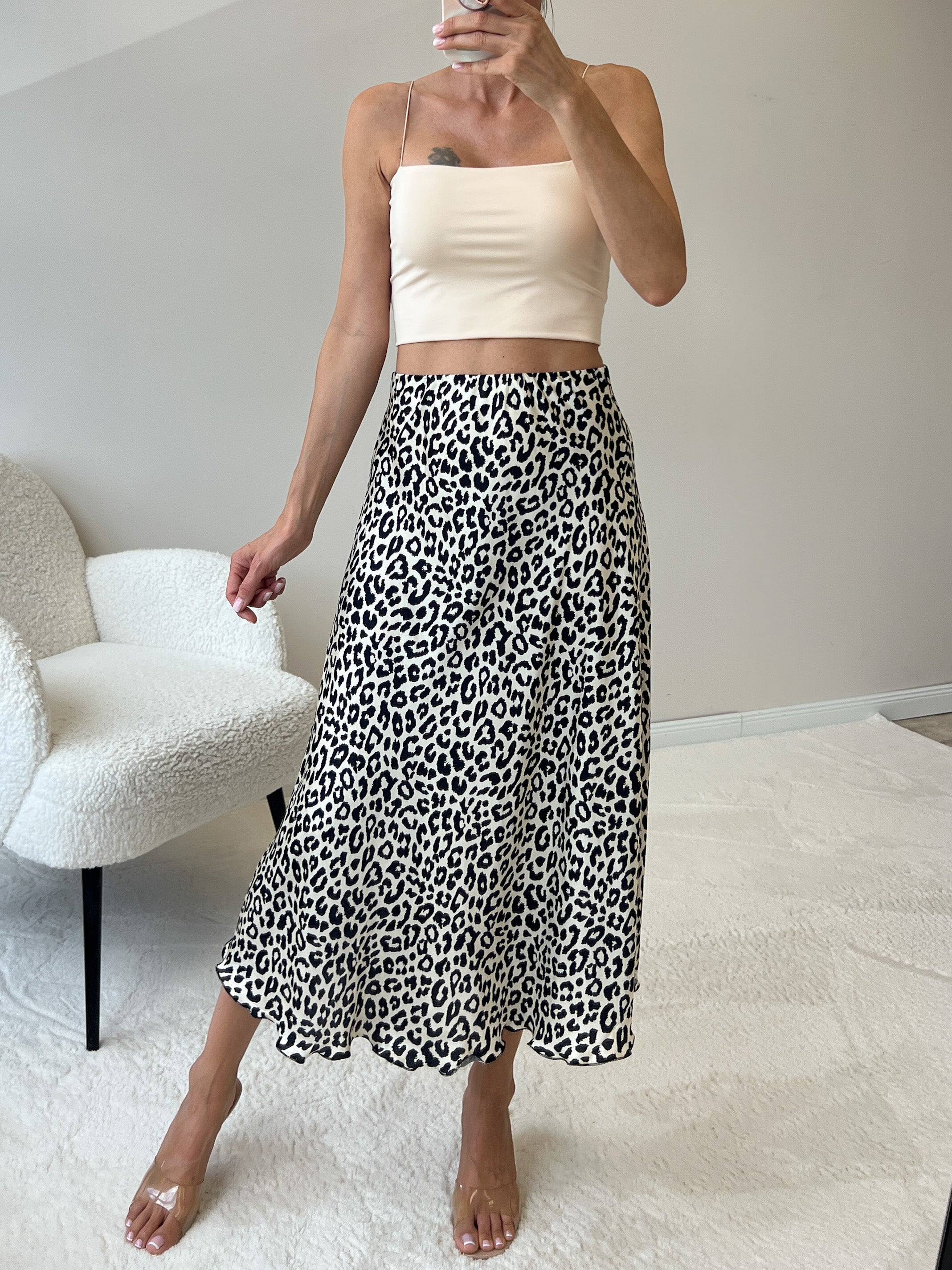 "Silky Leo Midi" Rock aus Viskose - schwarz/beige