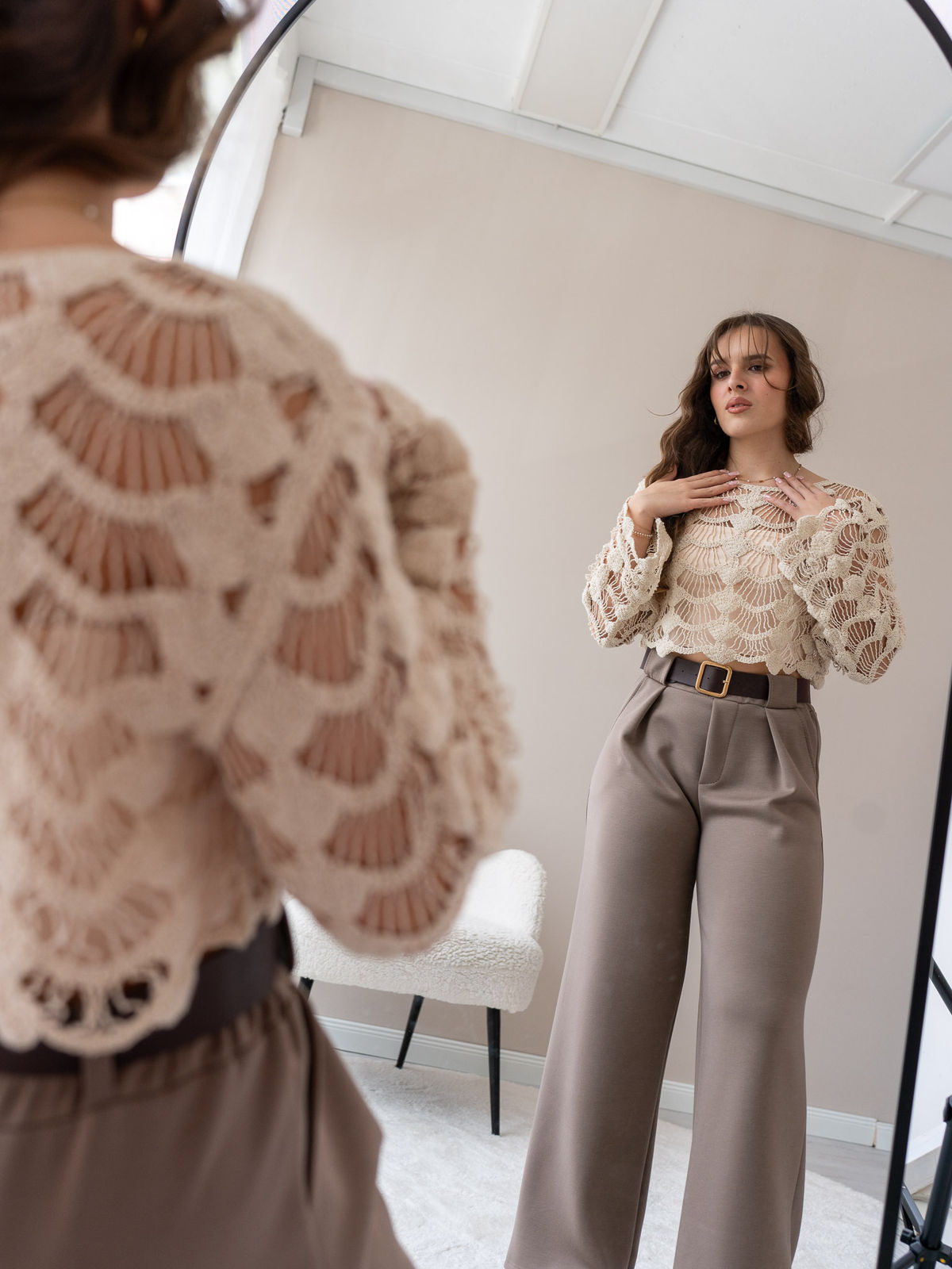 "Conchiglia" süßes Crochet Top - beige