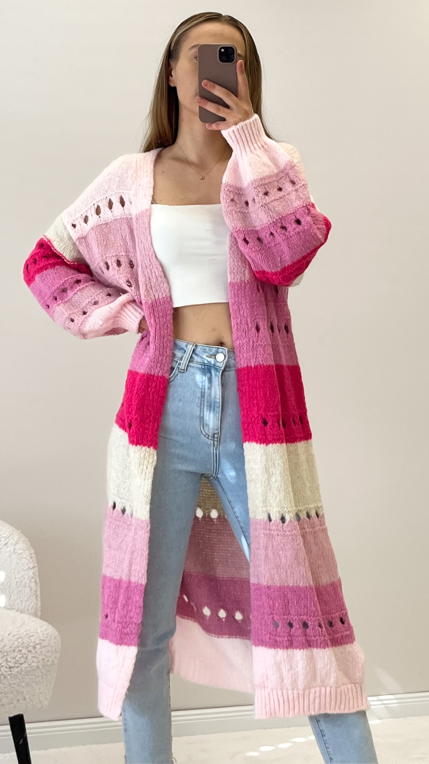 "Catania Maxi" langer, weicher Cardigan - rosa