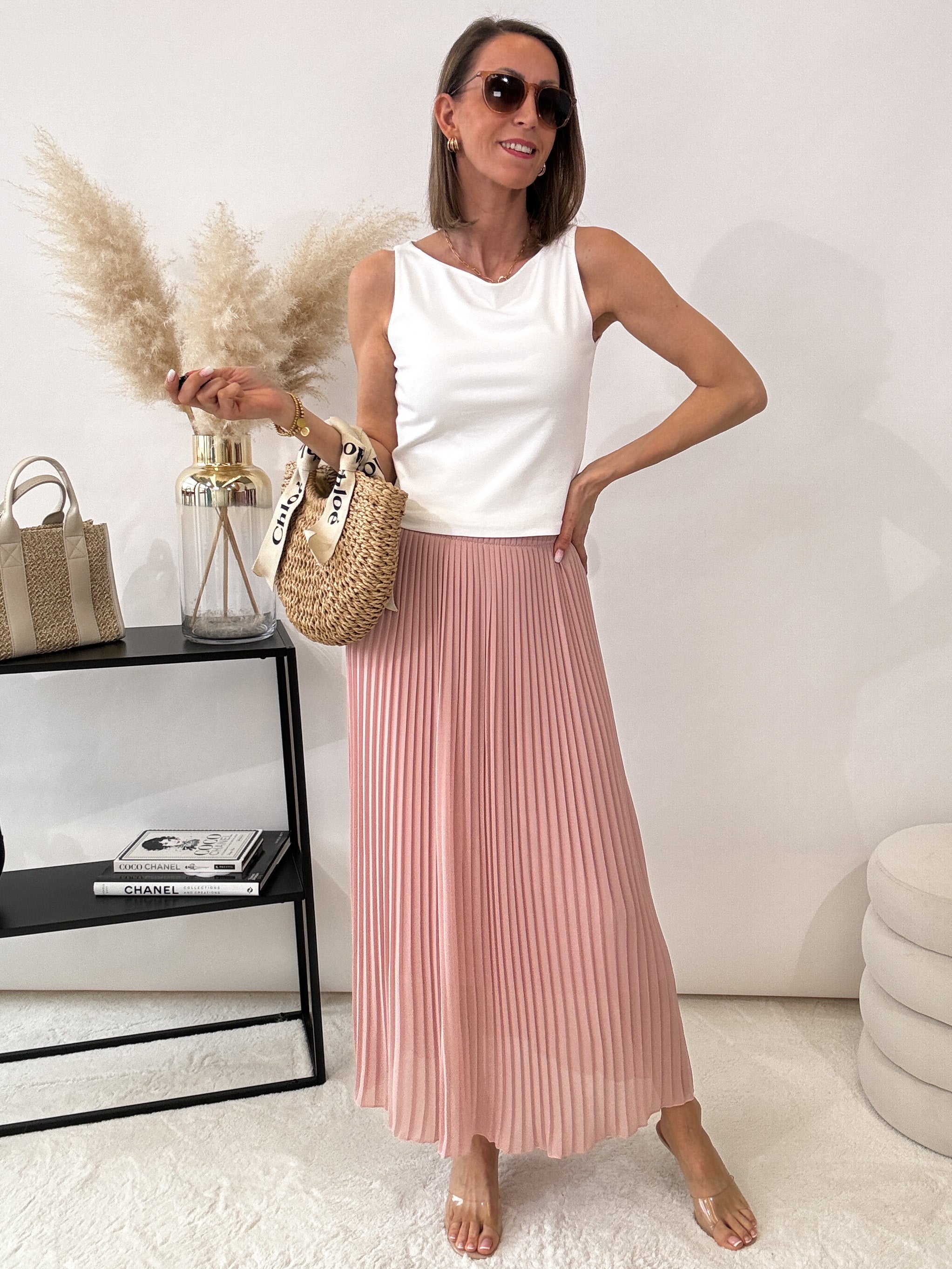 "Skirt" stylischer Plissee Rock - hellrosa