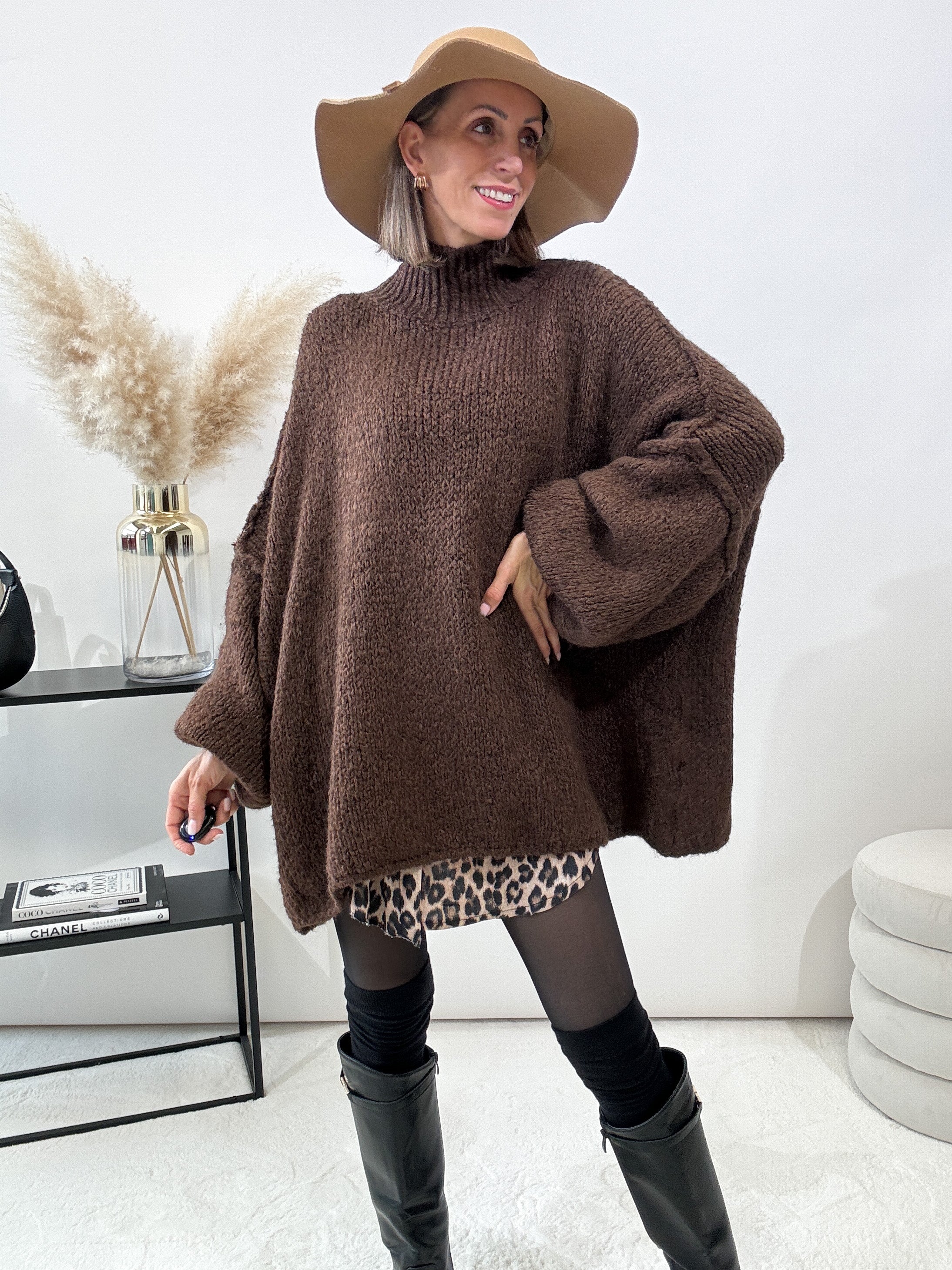 "Cozy Midi" kuscheliger Oversize Pulli - dunkelbraun