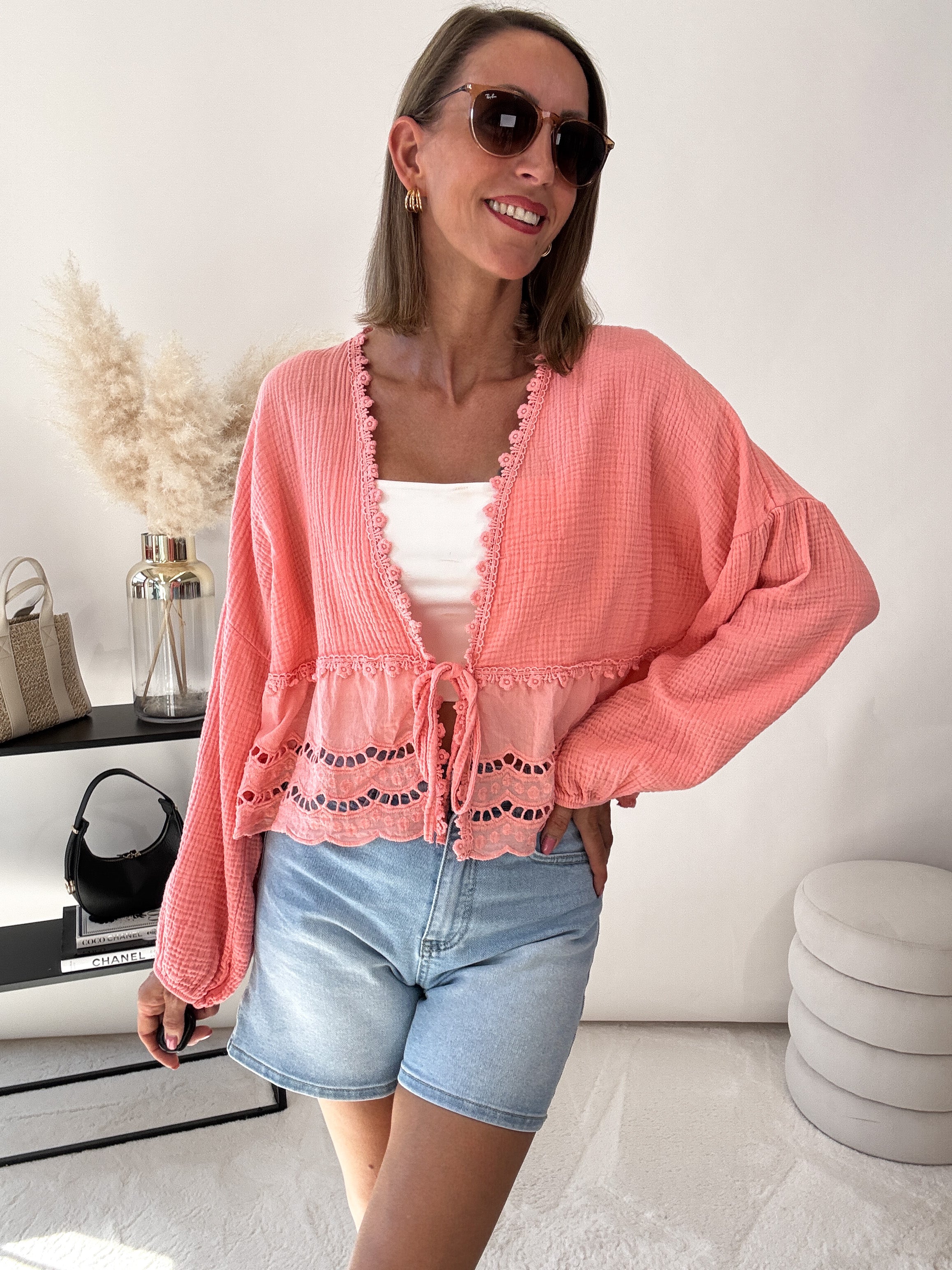 Musselin Cardigan aus Baumwolle - peach