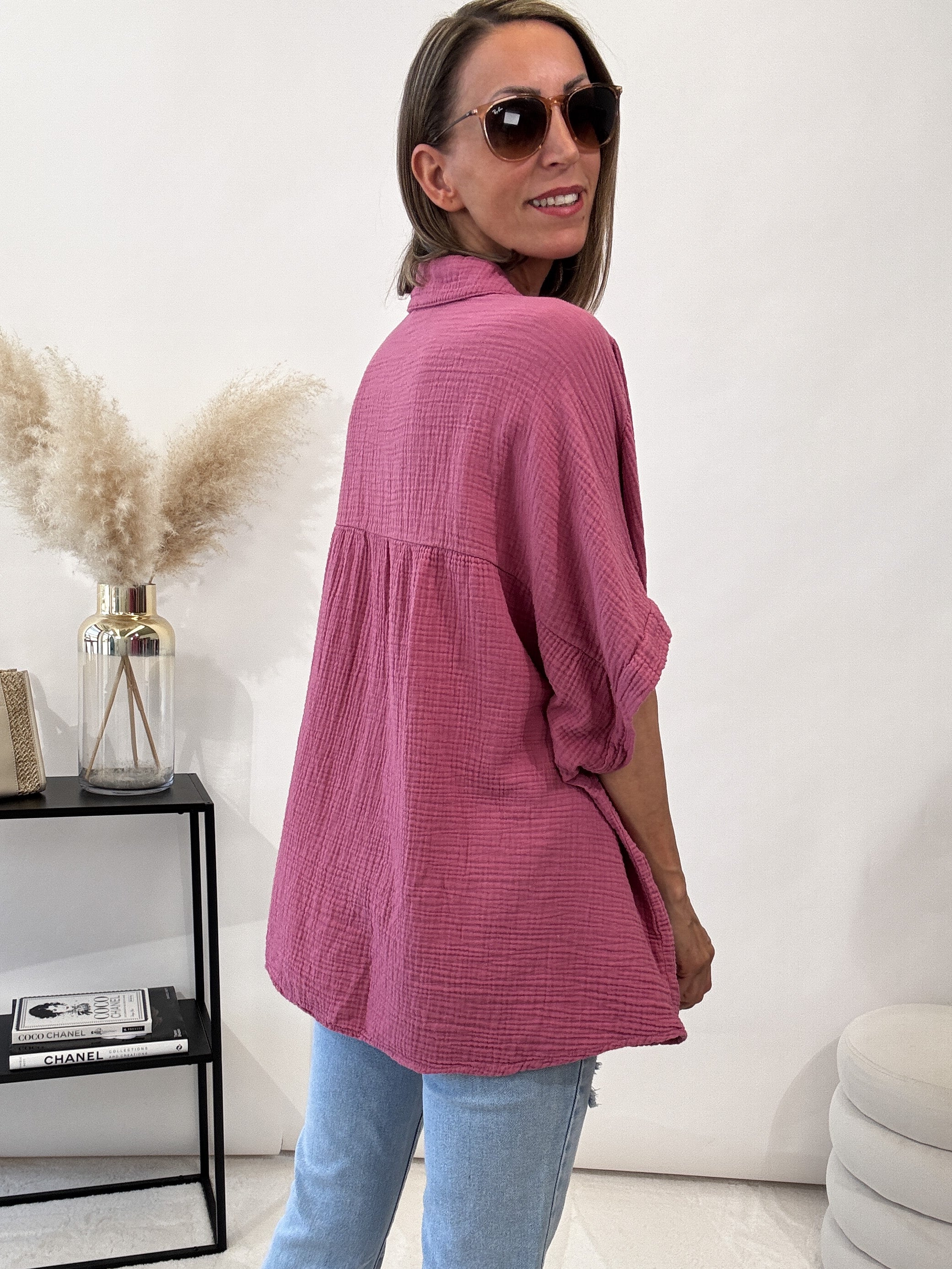 "Waffle Summer" Bluse aus Baumwolle (Musselin)- berry