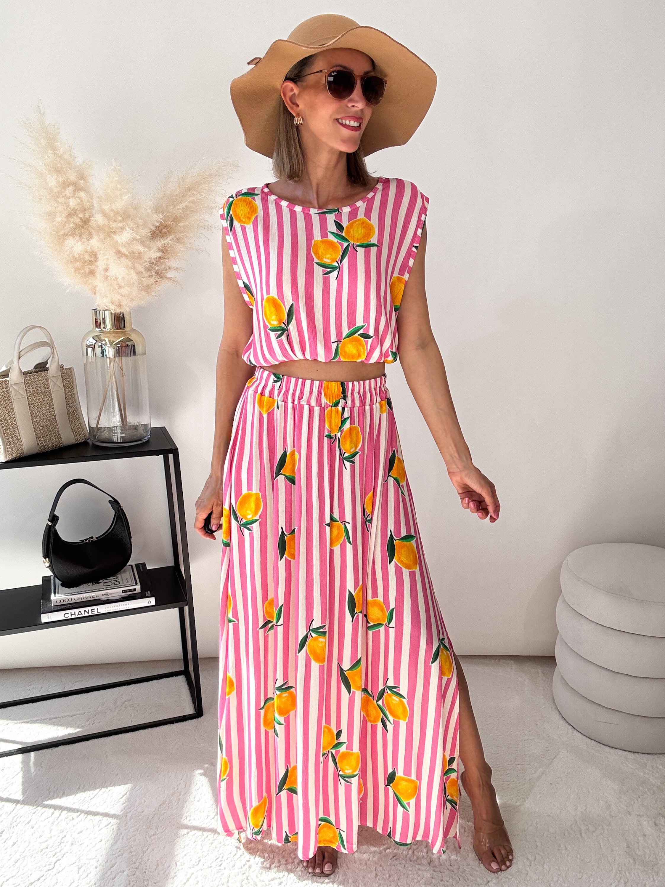 "Amalfi Lemon" Top aus Baumwolle -pink