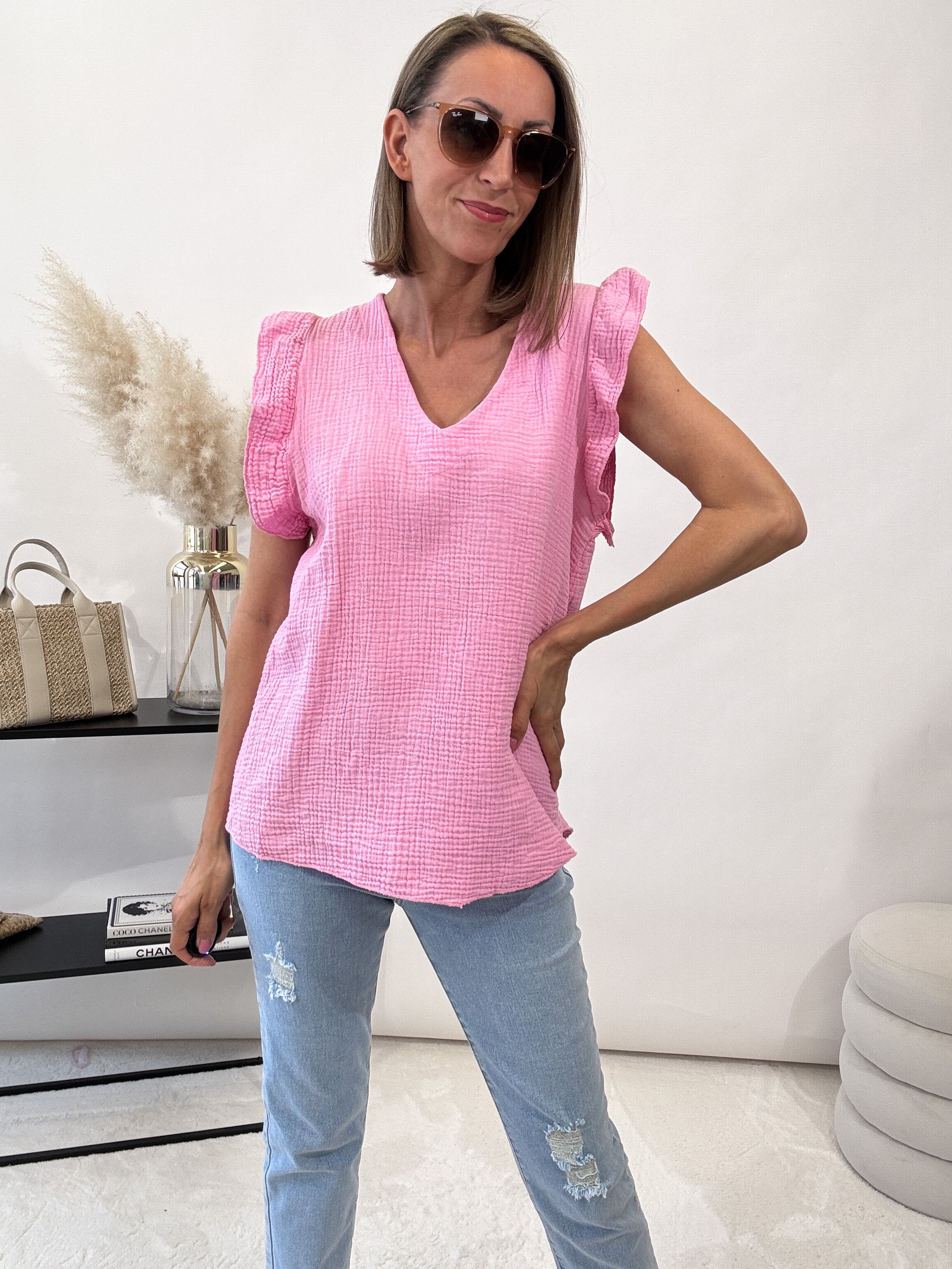 "Waffel" Musselin Top aus Baumwolle -candy rose