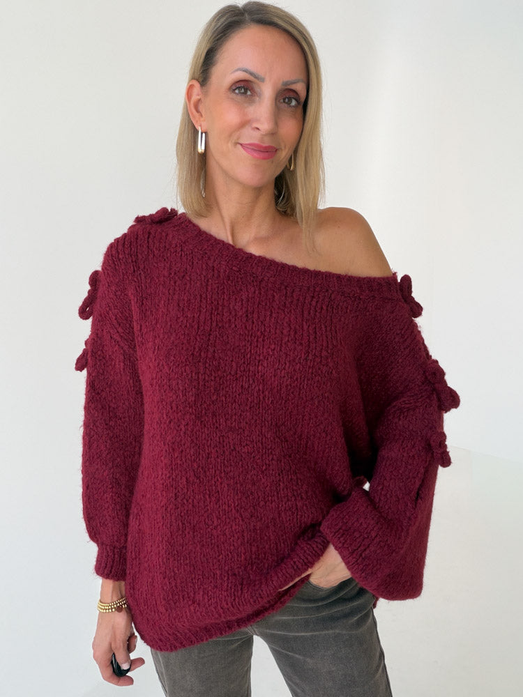 "Soft Bow" weicher Pullover mit Schleifen aus Wolle & Viskose - bordeaux