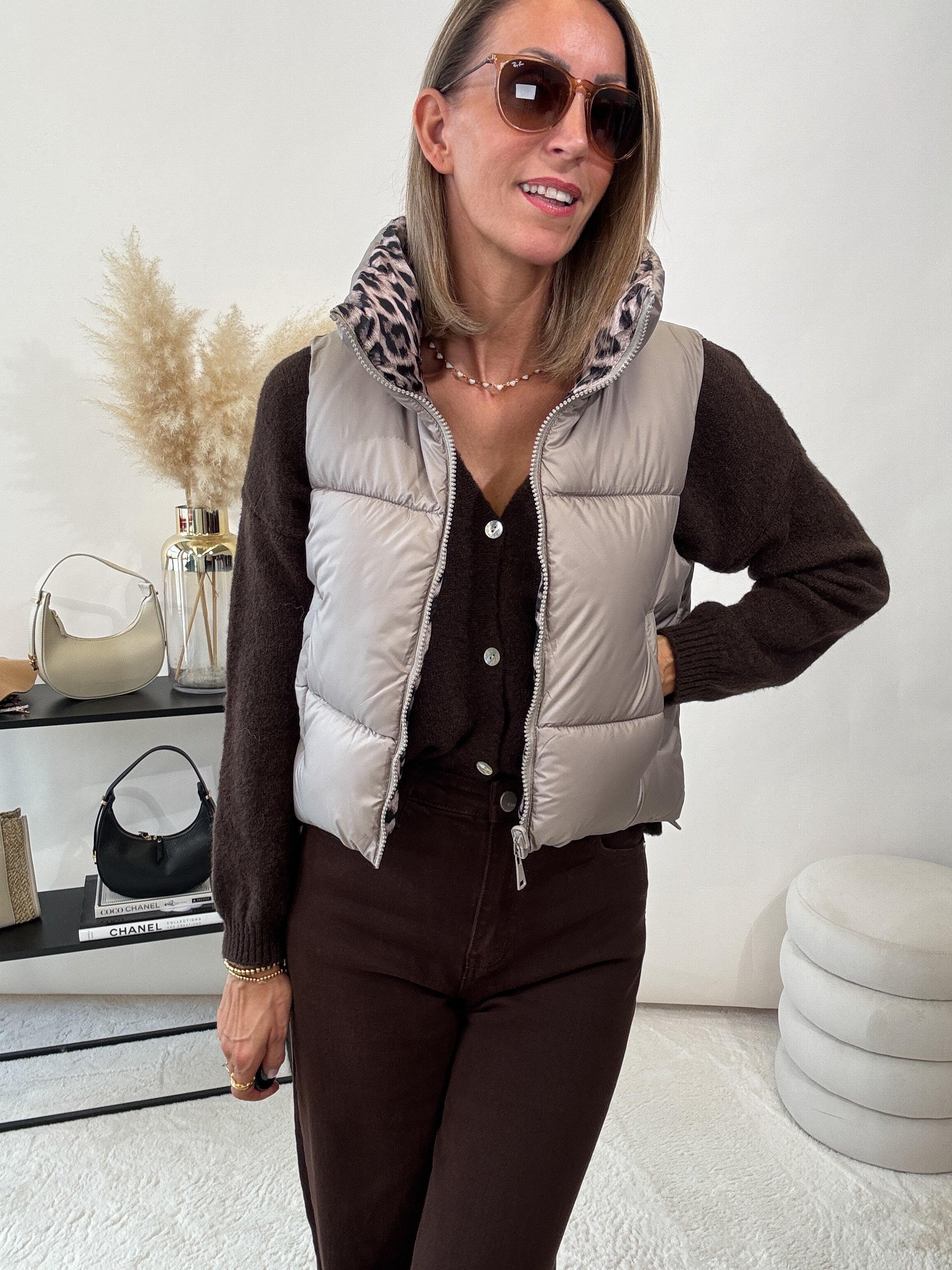 "Giro" kurze Leo-Wendeweste - beige