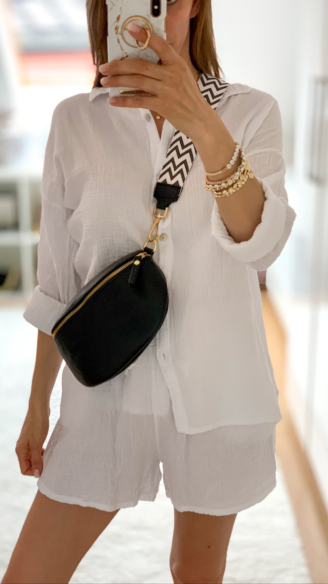 "Waffle Set" Bluse und Short aus Baumwolle - weiß