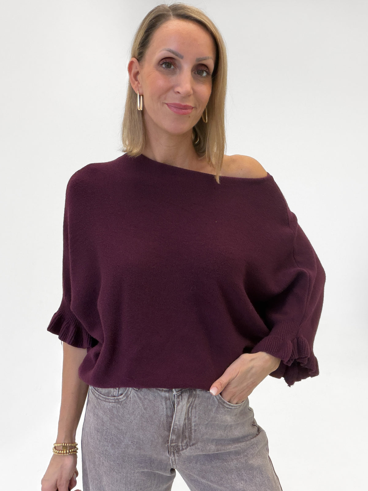 "Vicenza Volant" weicher Pullover mit Viscose - plum