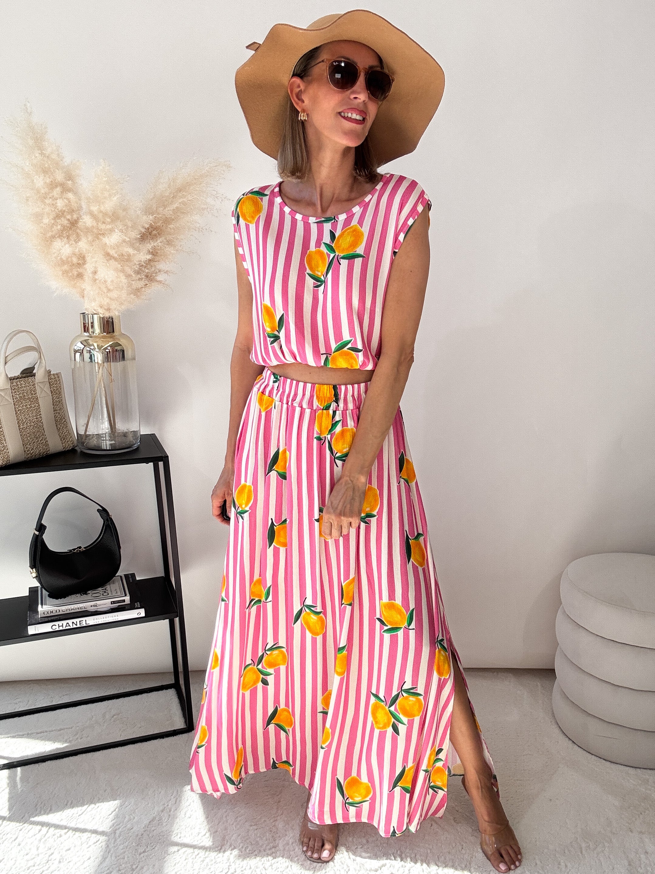 "Amalfi Lemon" Top aus Baumwolle -pink