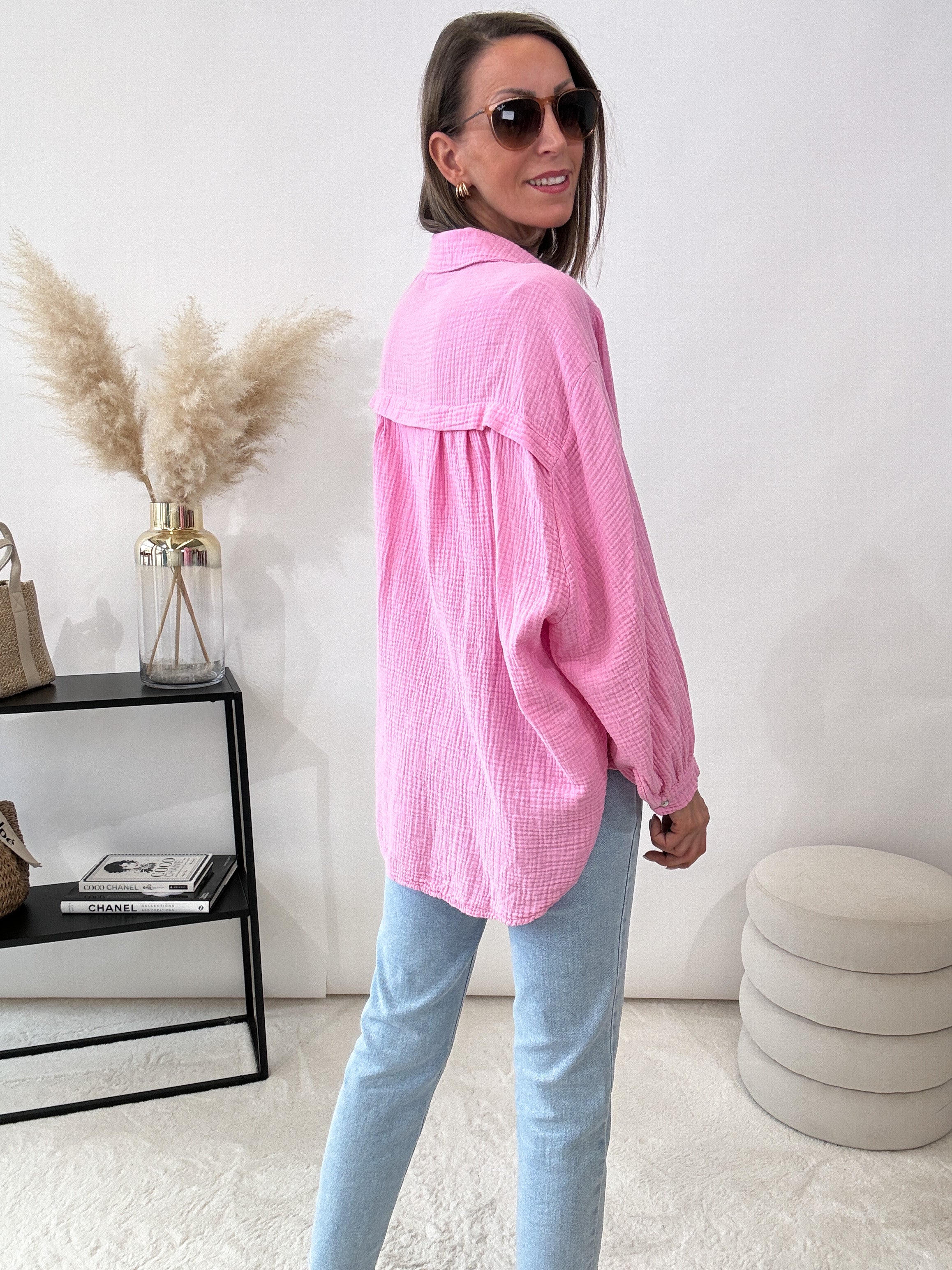 "Waffle Midi" kurze Bluse aus Baumwolle (Musselin)- rosa