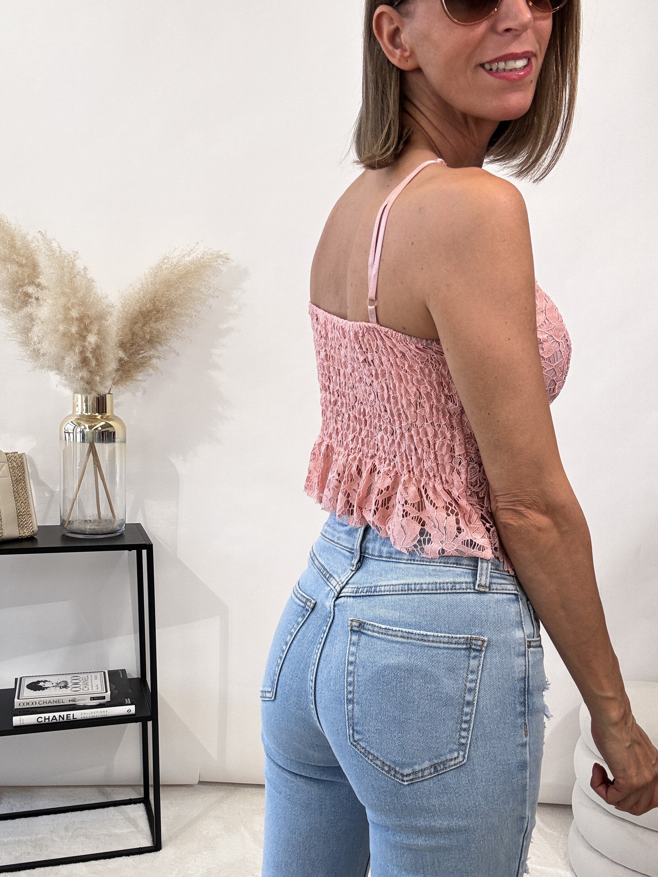 "Leah" Crop Top Lace - hellrosa