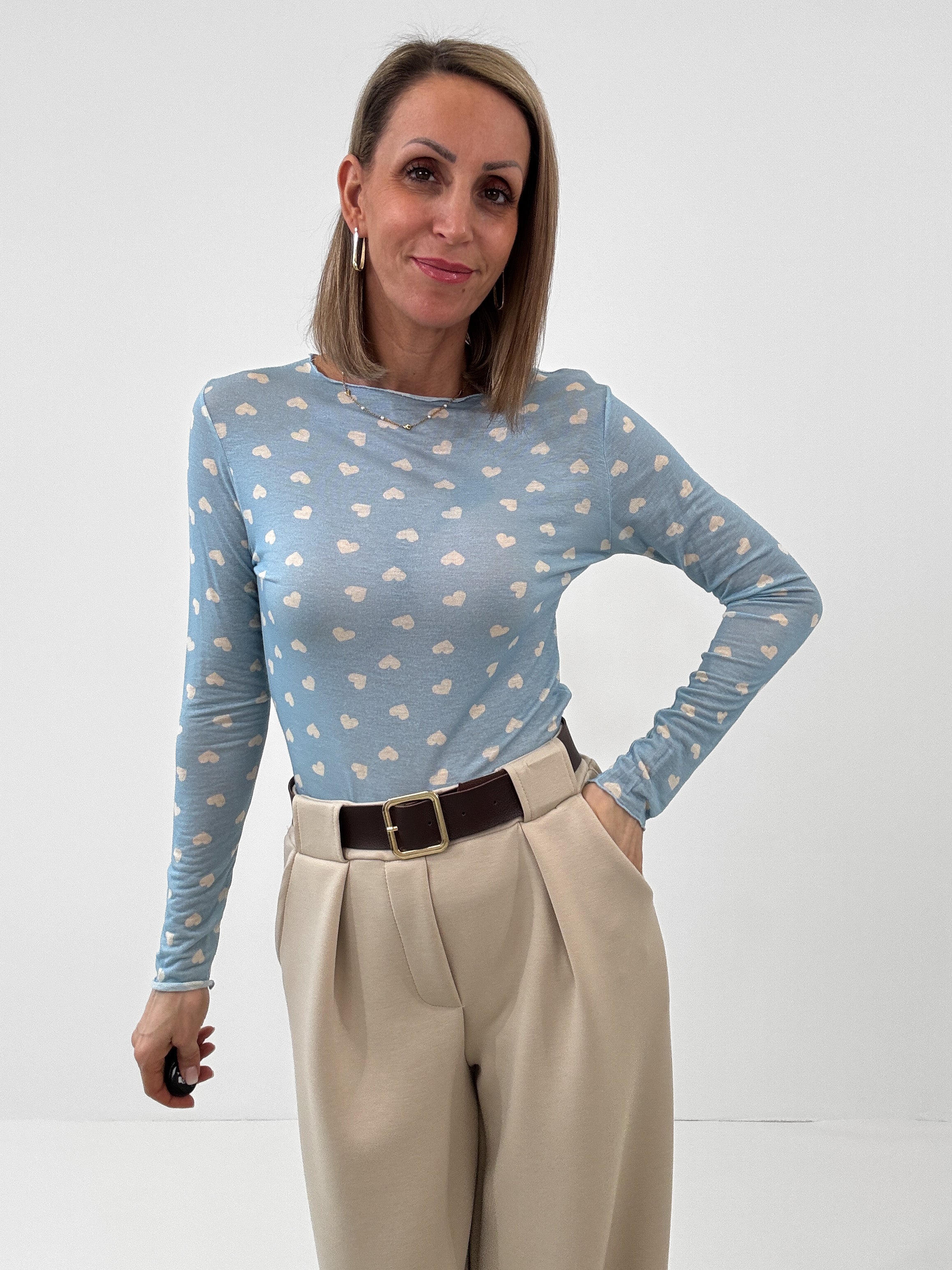 "Como Herz" kuscheliges Cashmere Longshirt - hellblau