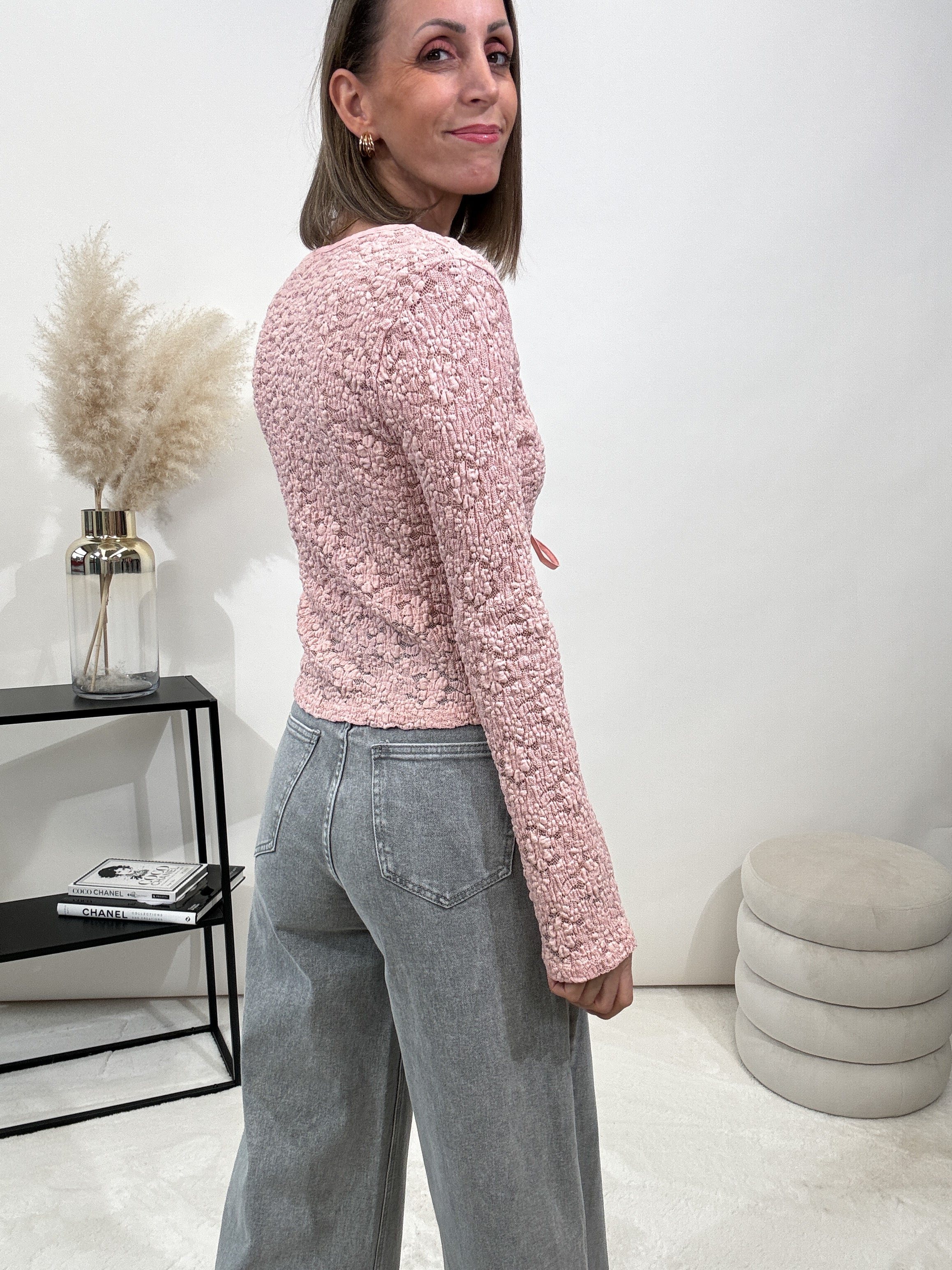 Lace Cardigan mit weicher Spitze - rosa