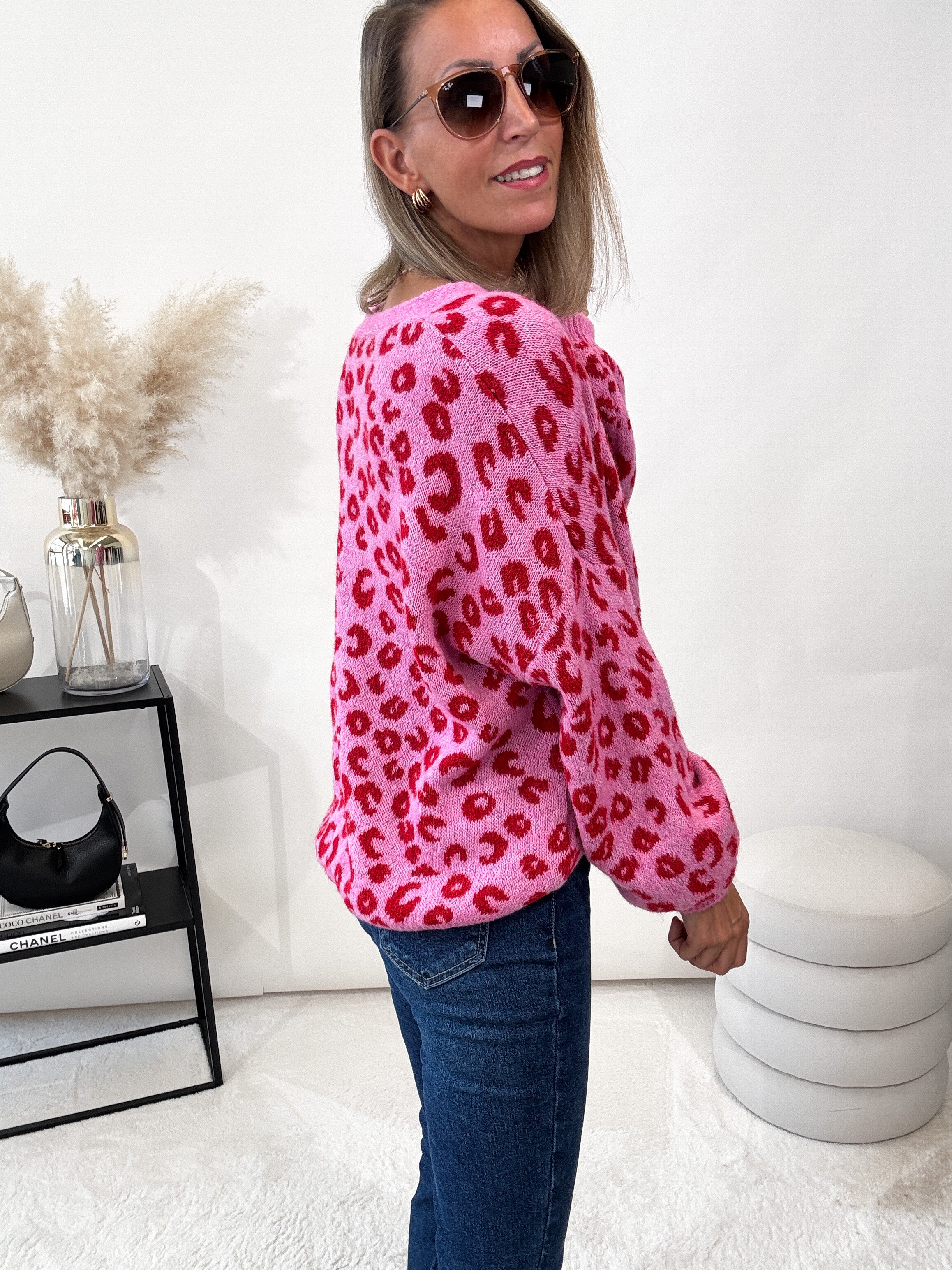 "Firenze" kuscheliger Leo Cardigan - pink/rot
