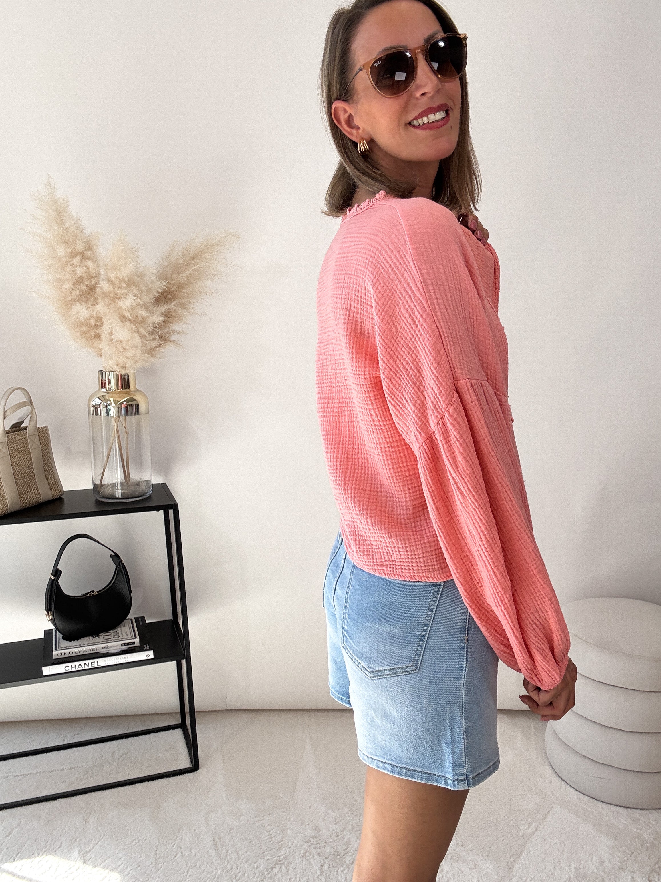 Musselin Cardigan aus Baumwolle - peach