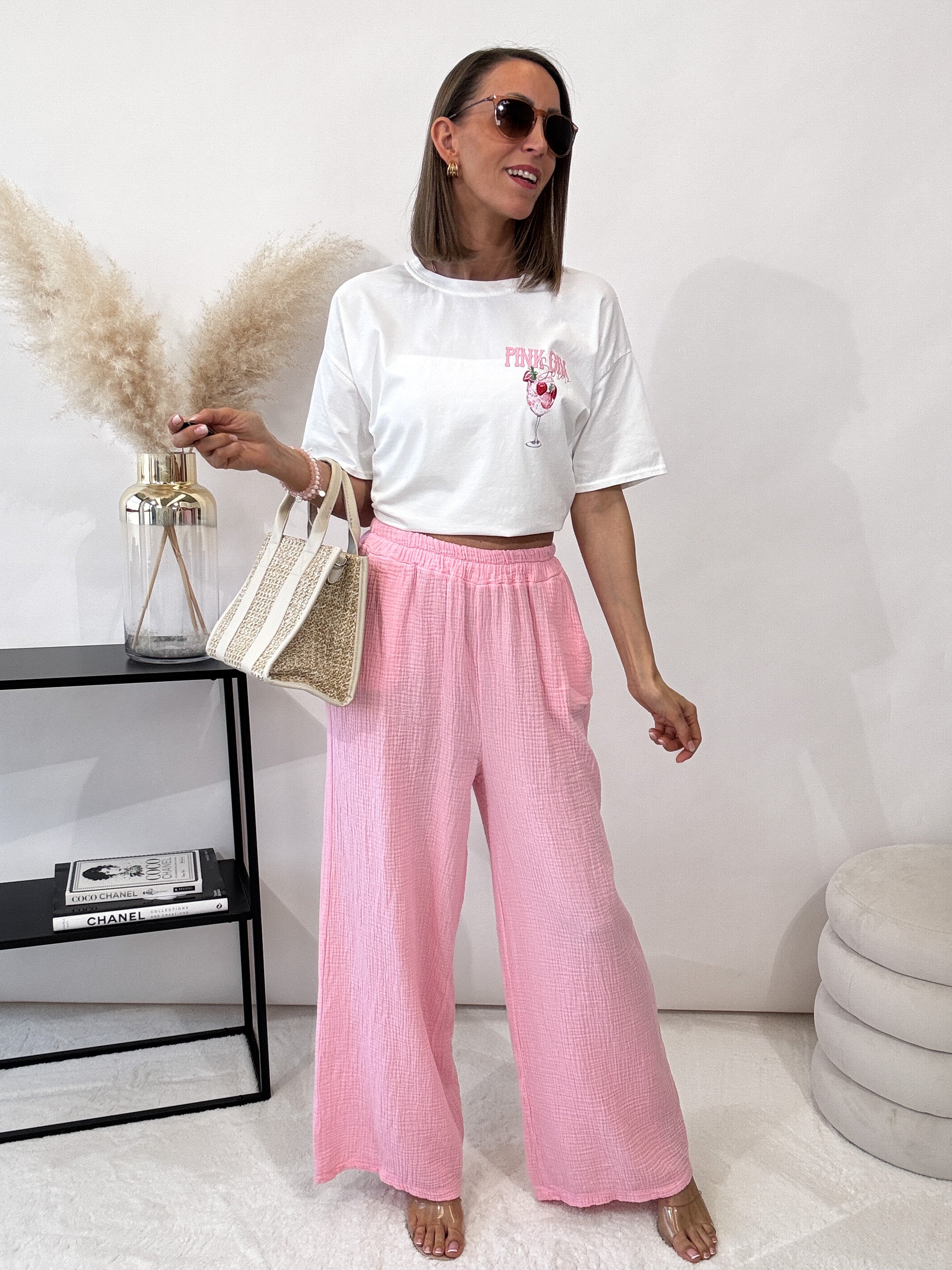"Musselin Pants" Hose aus Baumwolle - candyrose