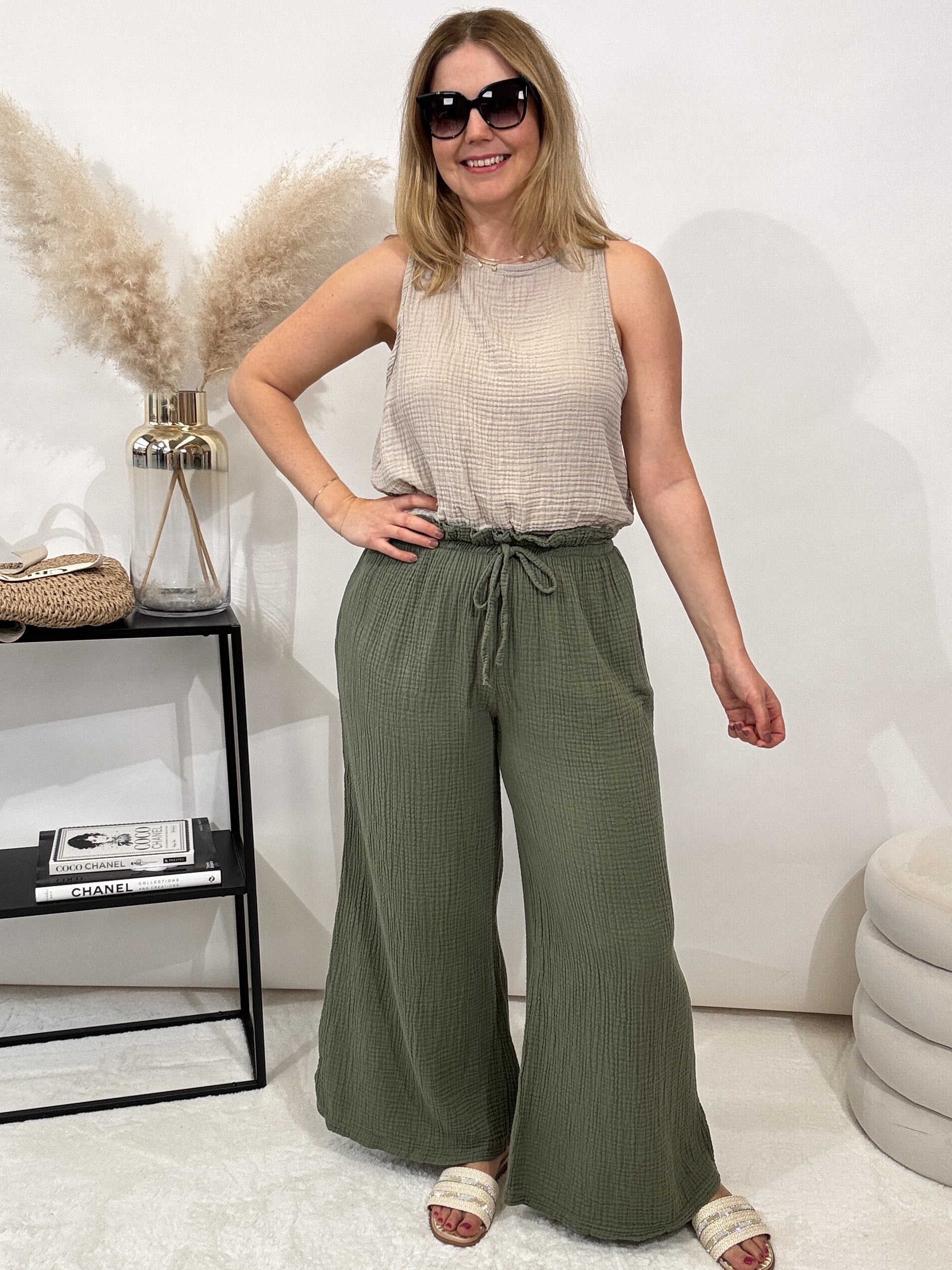 "Musselin Pants 2.0" Hose aus Baumwolle (bis Größe 44) - khaki