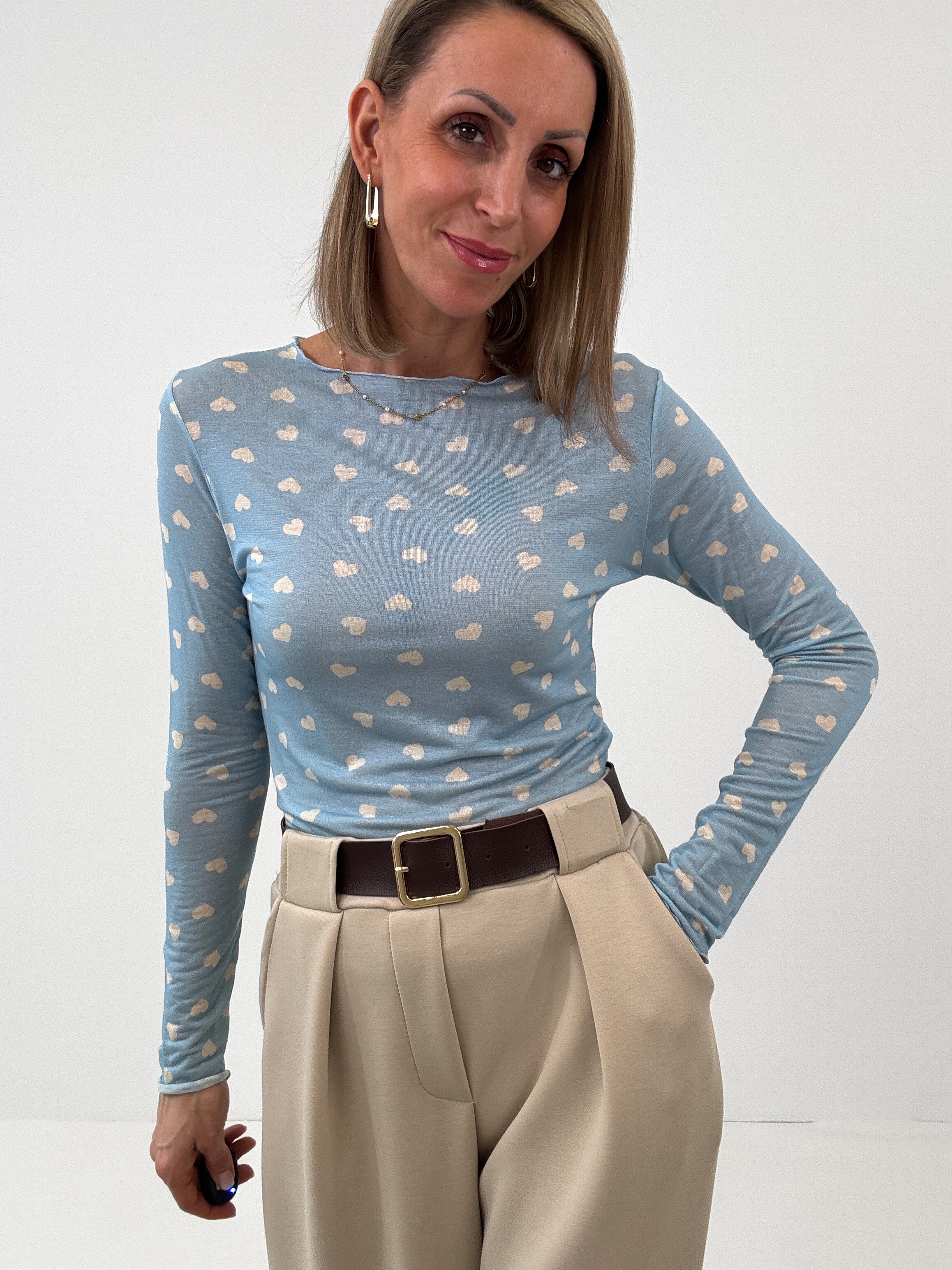 "Como Herz" kuscheliges Cashmere Longshirt - hellblau