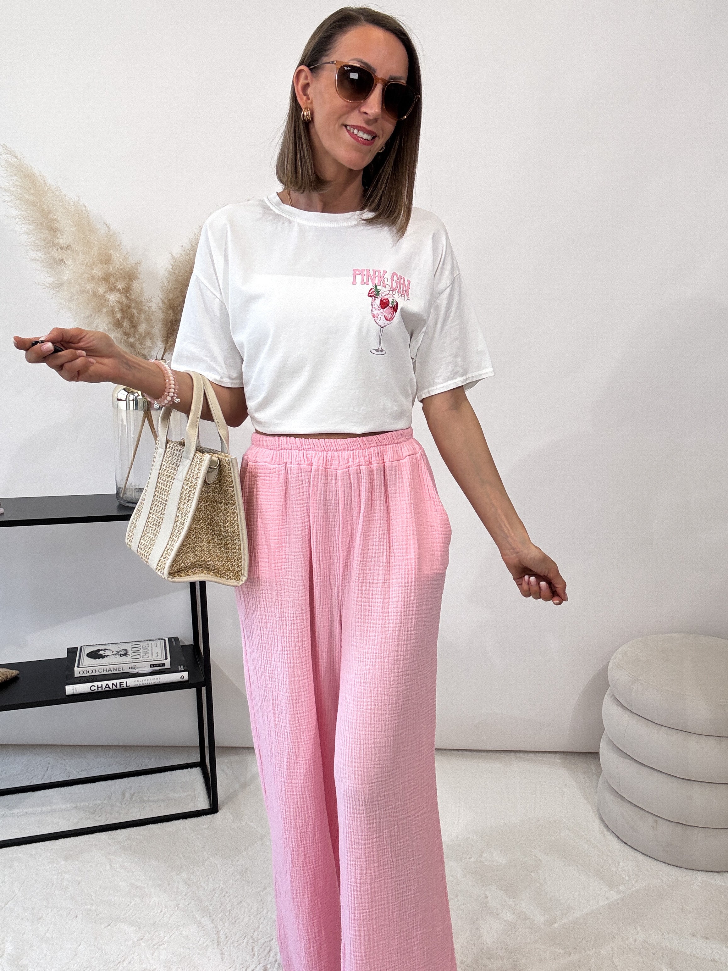 "Musselin Pants" Hose aus Baumwolle - candyrose