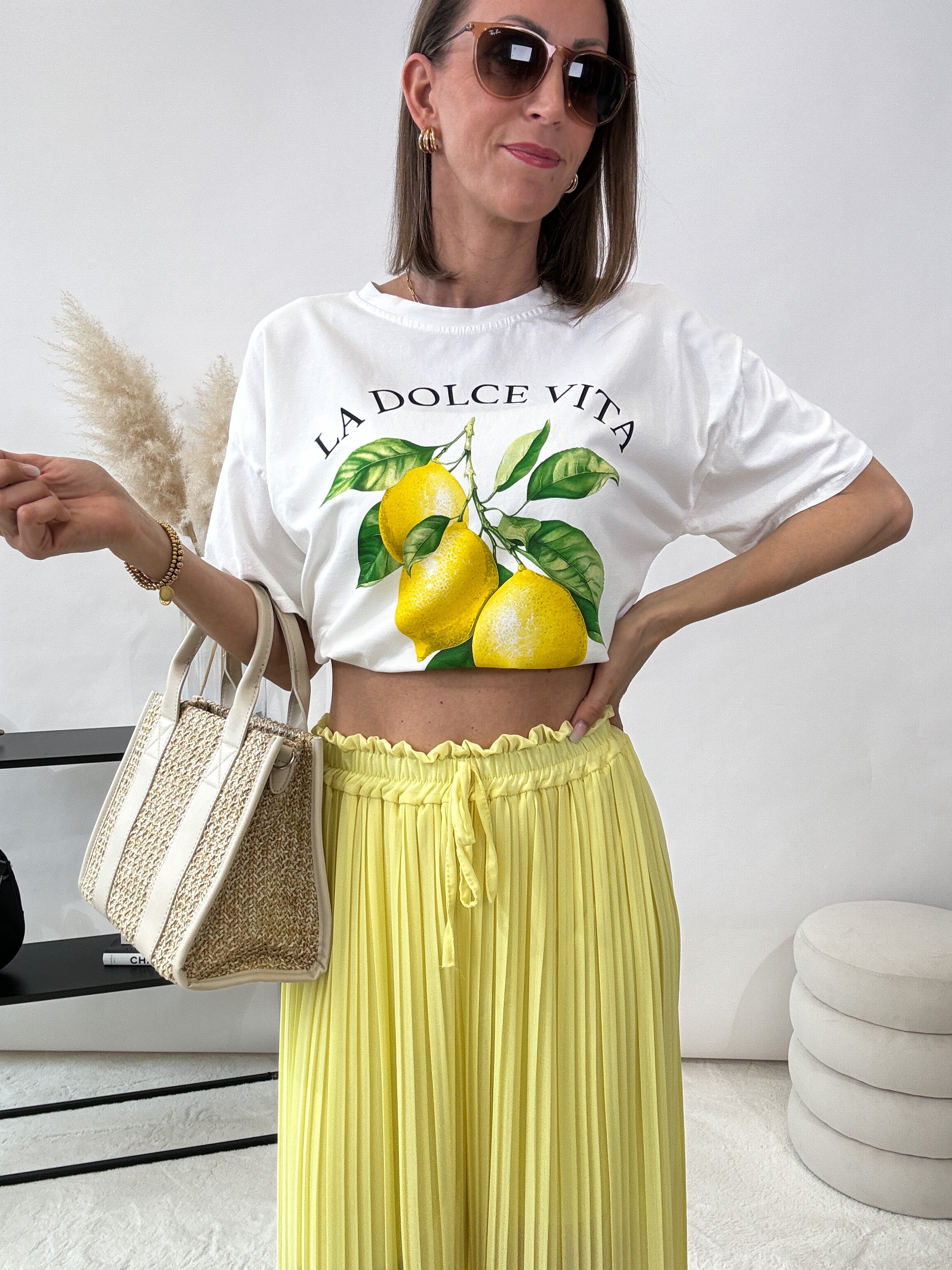 Culotte Plissee Hose - gelb