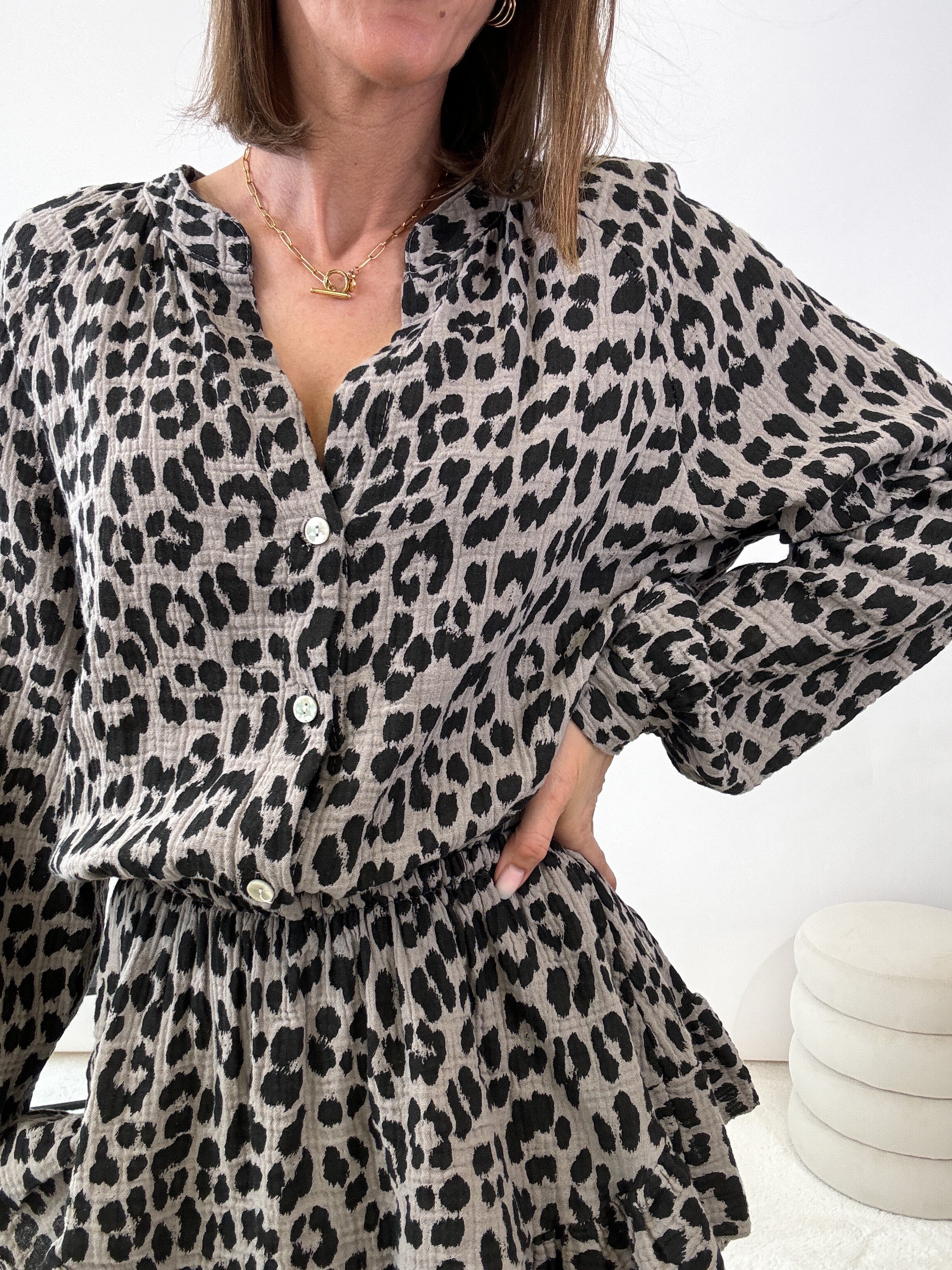 "Waffle Leo" Jumpsuit aus Musselin - grau