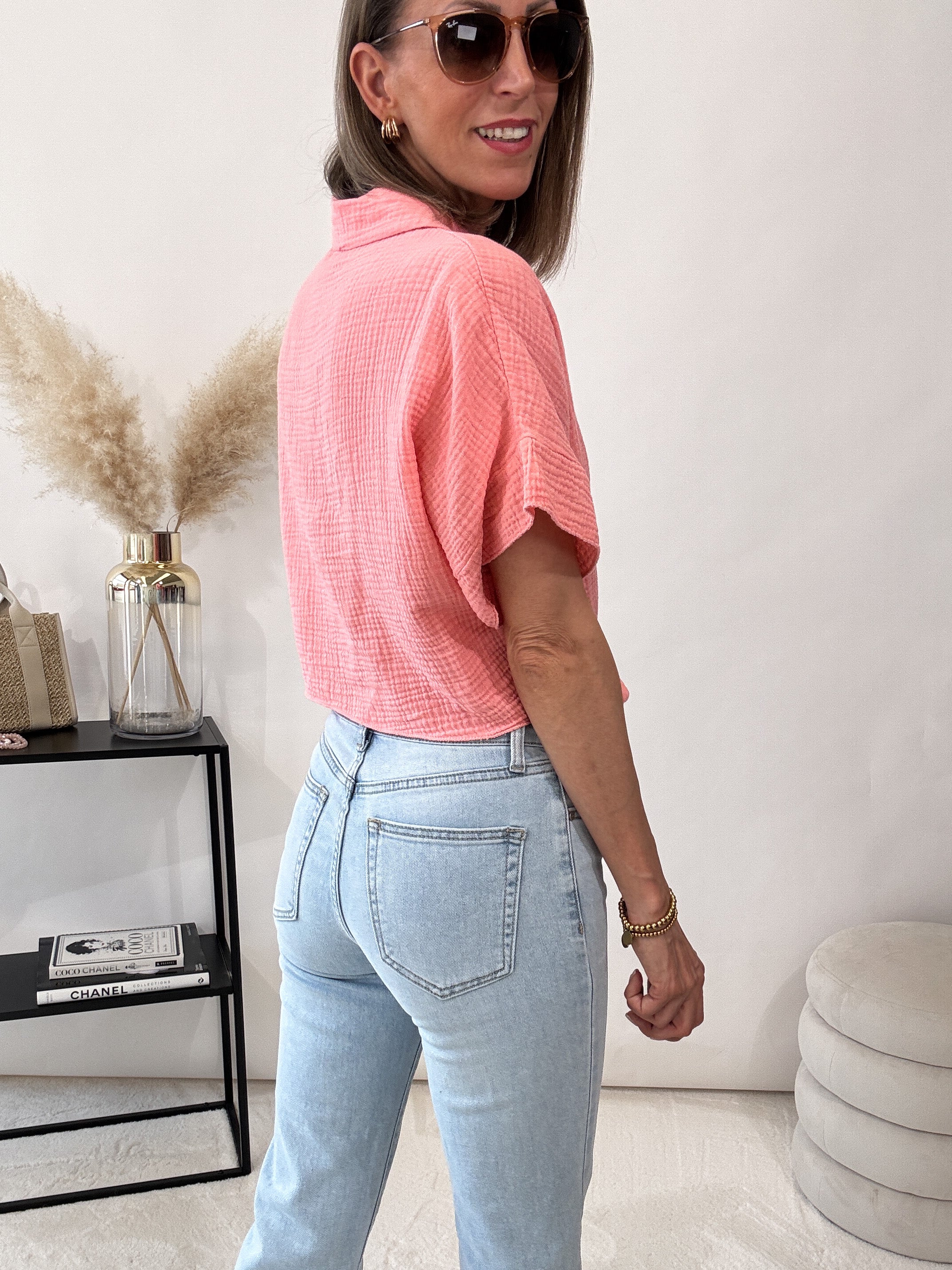 "Musselin" kurze Bluse aus Baumwolle - peach