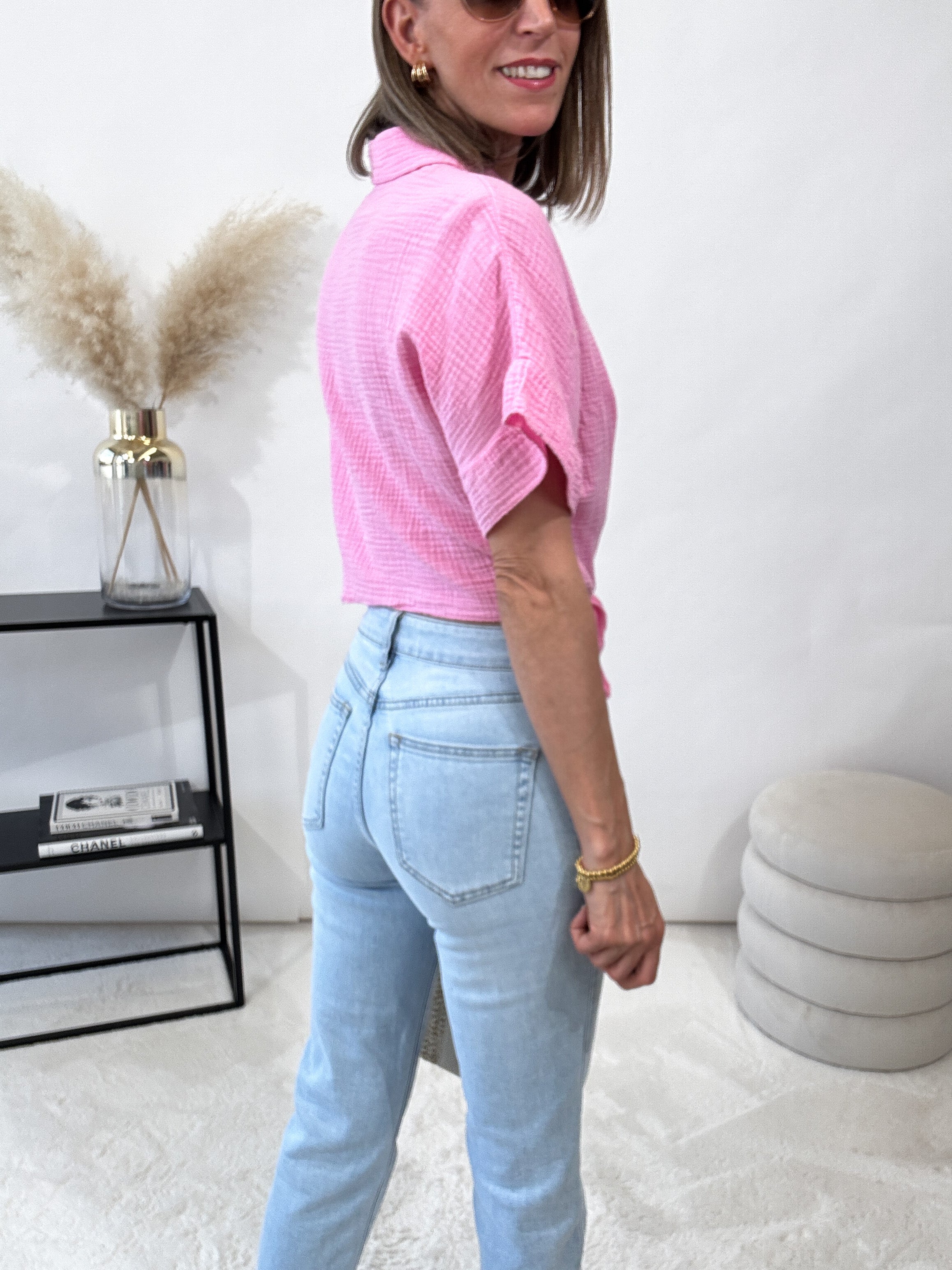 "Musselin" kurze Bluse aus Baumwolle - candyrose