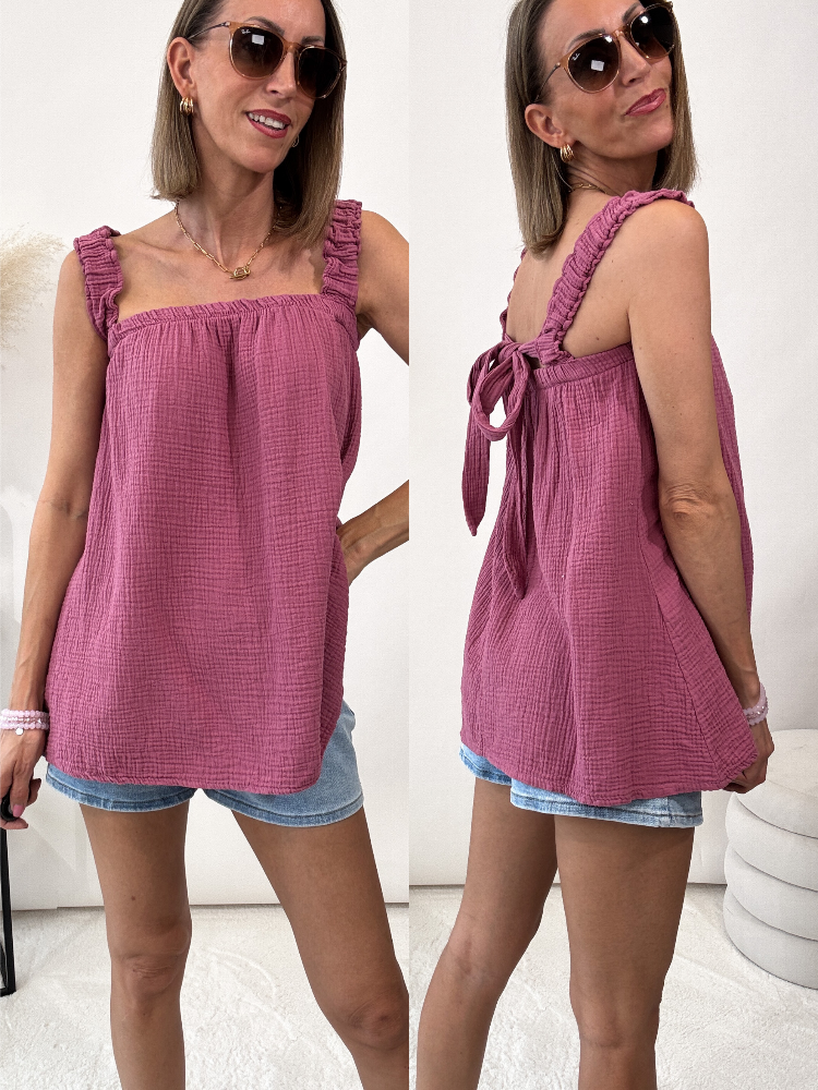 "Sweet Bow" Musselin Top aus Baumwolle - berry