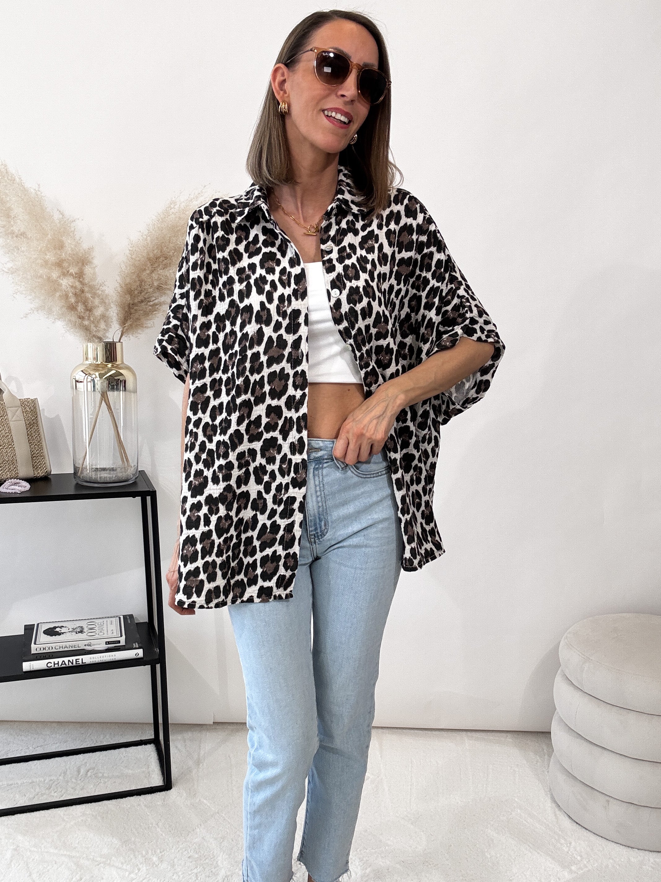 "Waffle Leo Midi Summer" Bluse aus Musselin - weiß