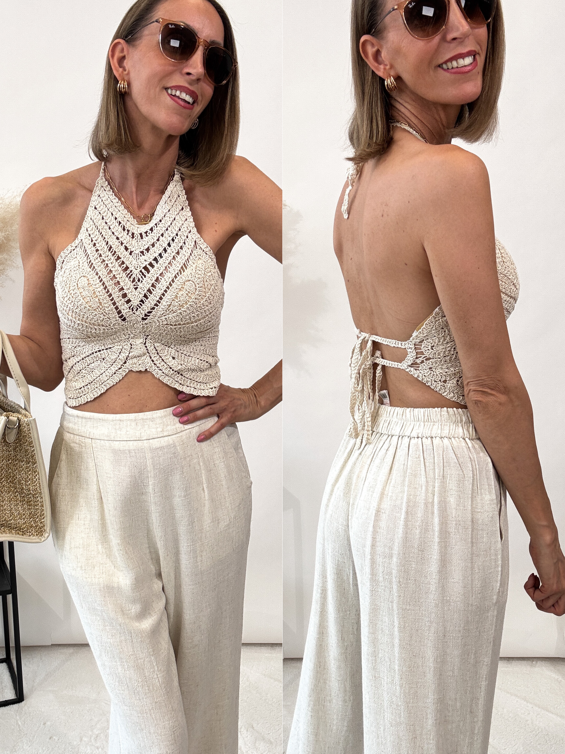 "Butterfly" süßes Crochet Top - beige