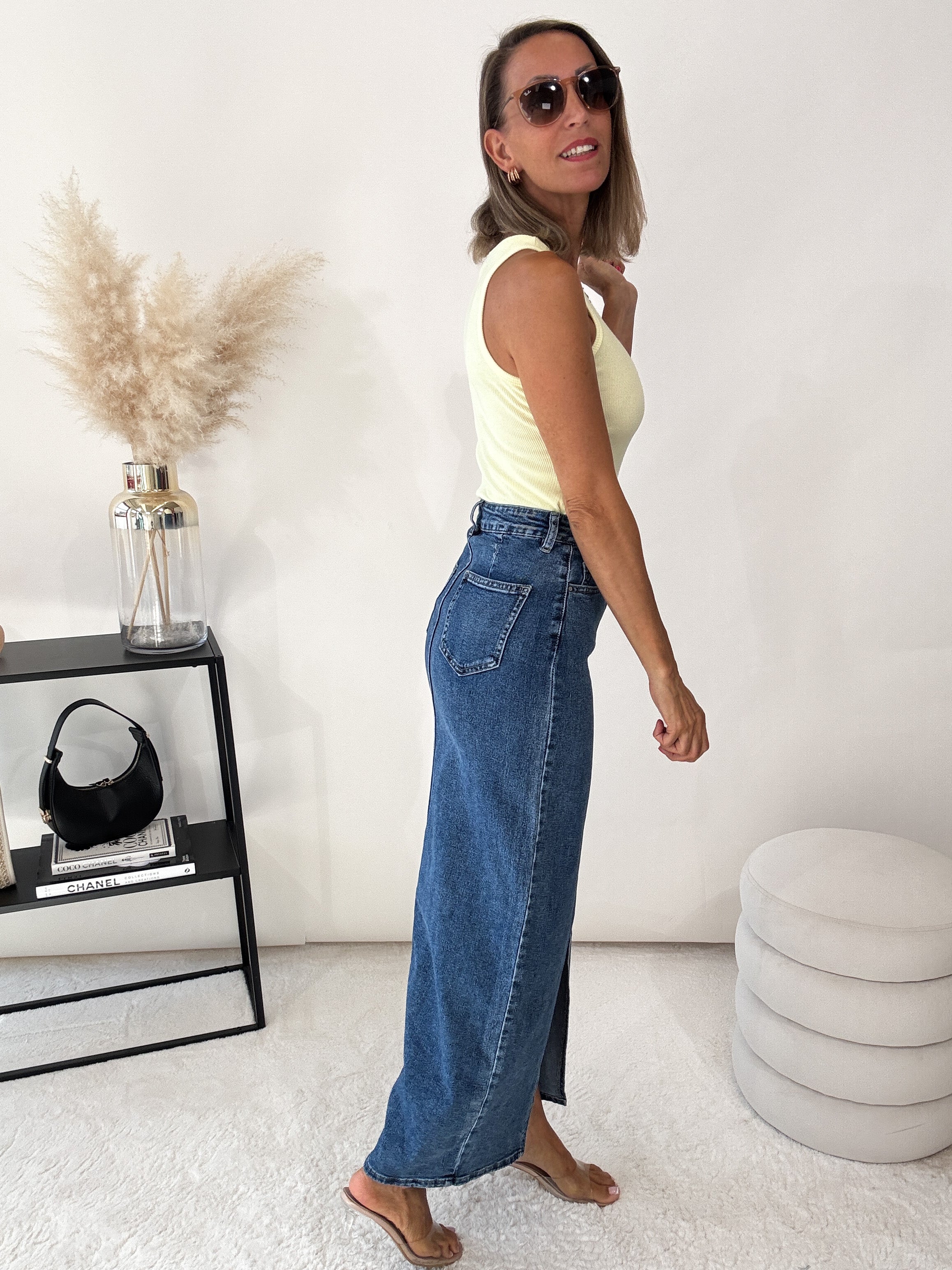 "Almeria" langer Jeansrock mit Schlitz - blau