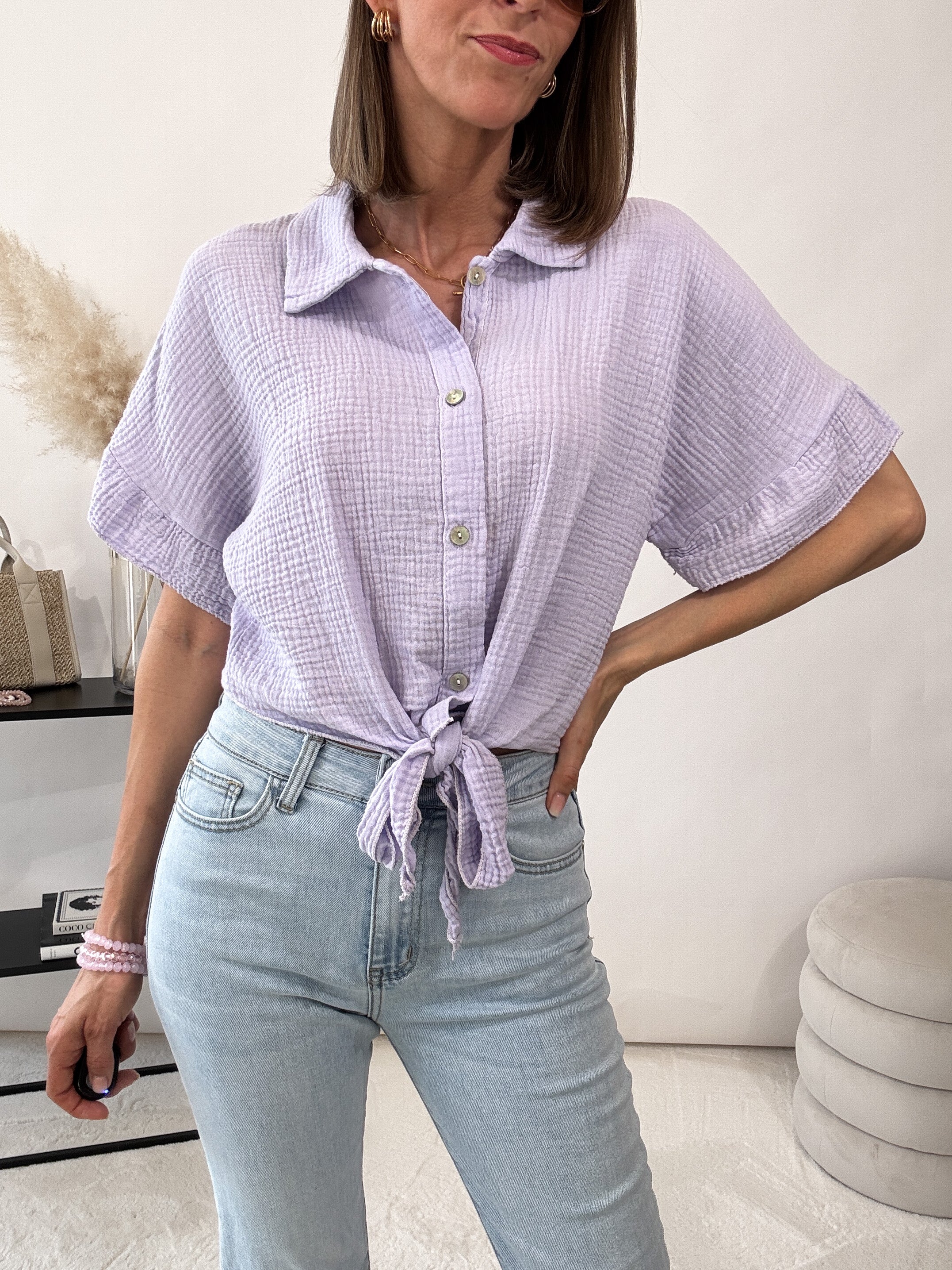 "Musselin" kurze Bluse aus Baumwolle - flieder