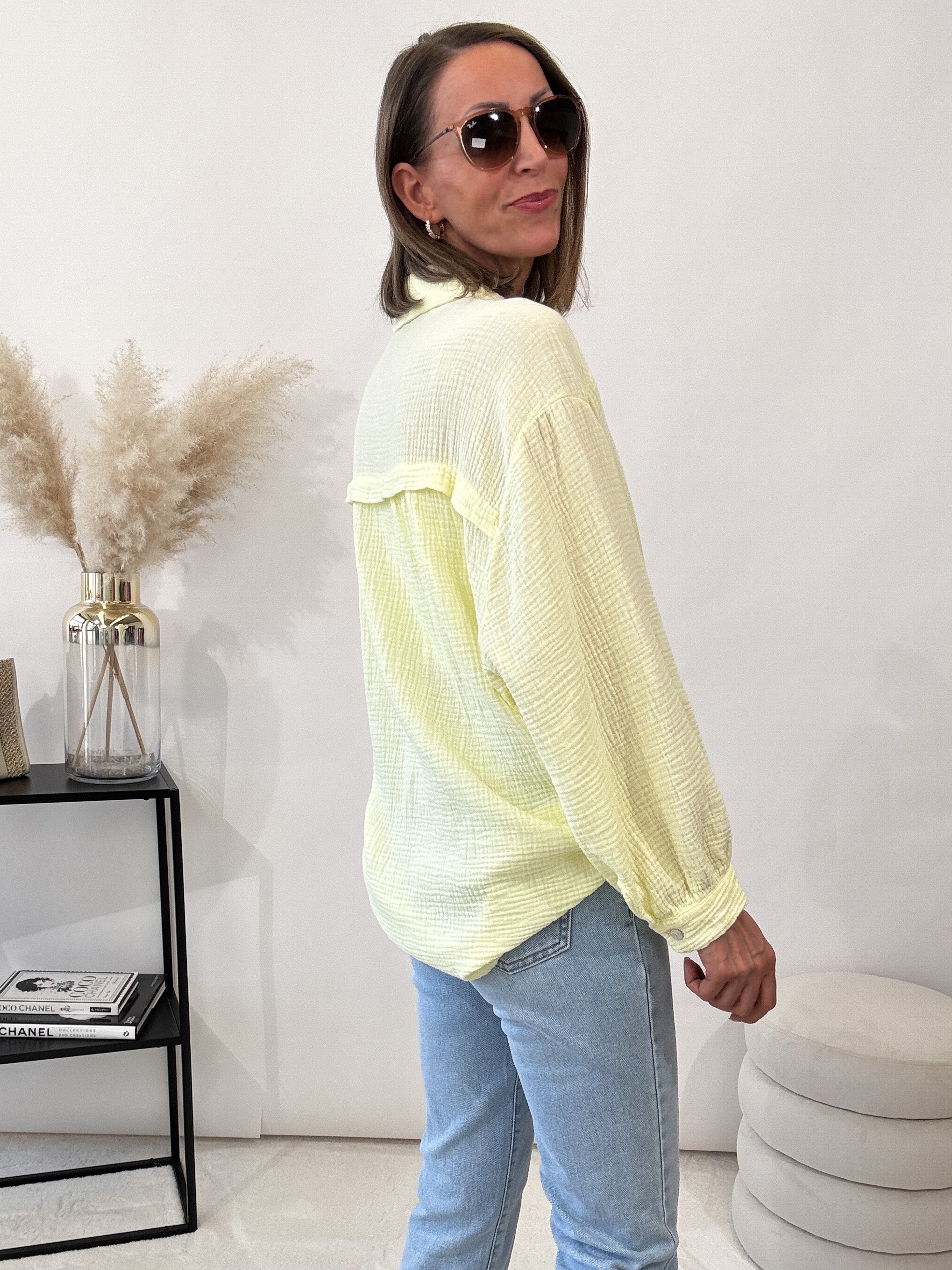 "Waffle Midi" kurze Bluse aus Baumwolle (Musselin)- gelb
