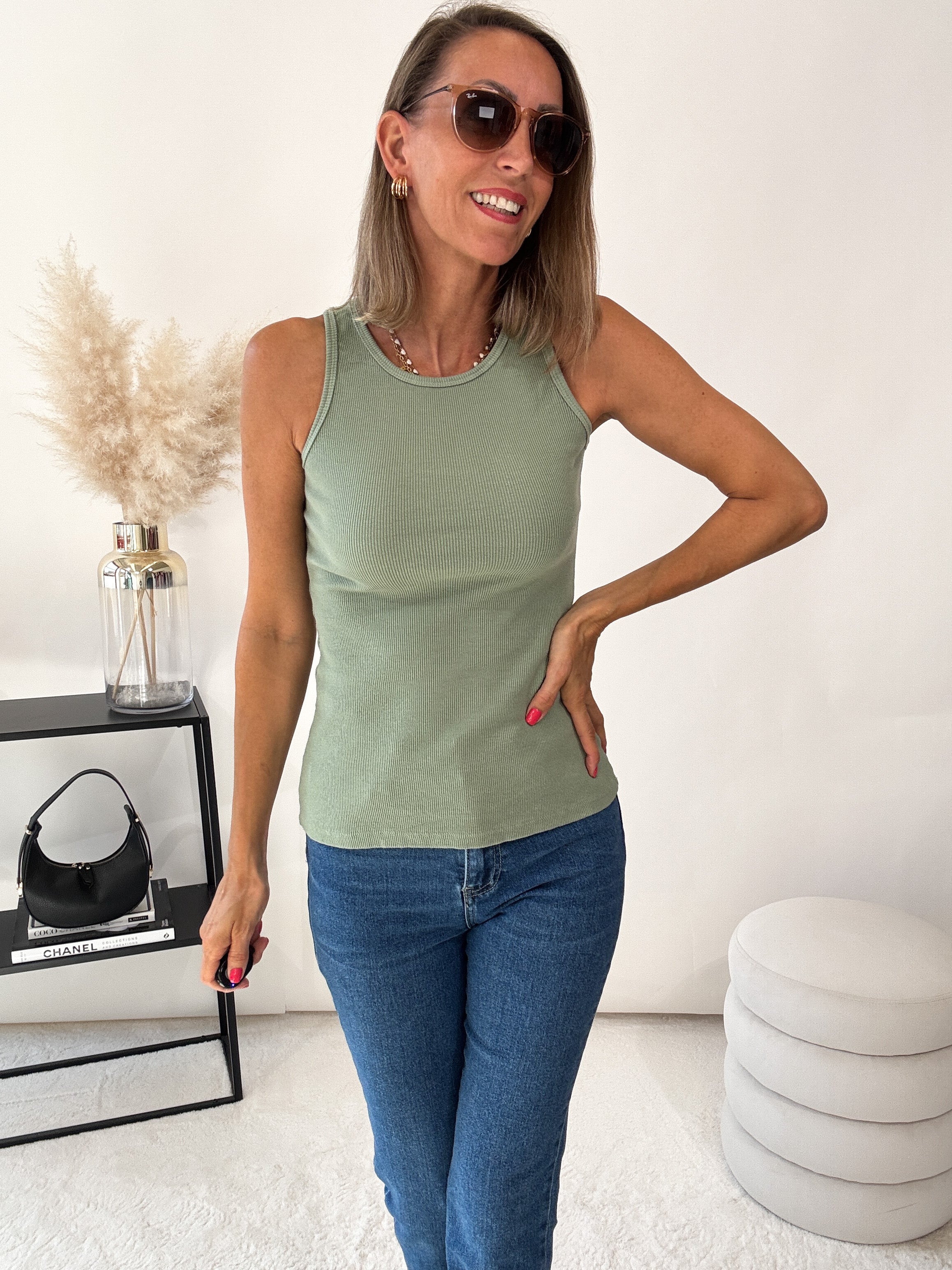 "Trapani" süßes Top aus Baumwolle - matcha green