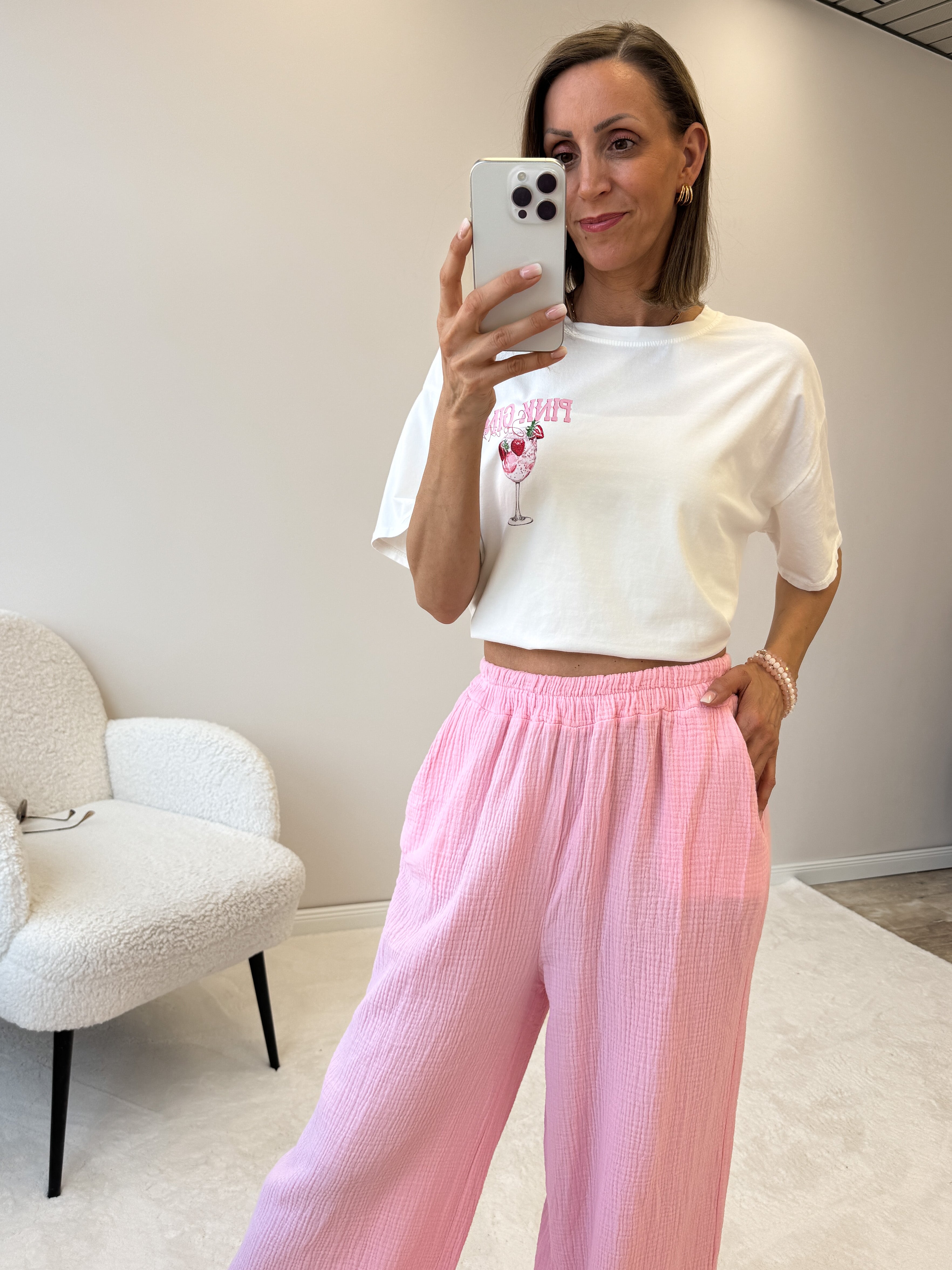 "Musselin Pants" Hose aus Baumwolle - candyrose