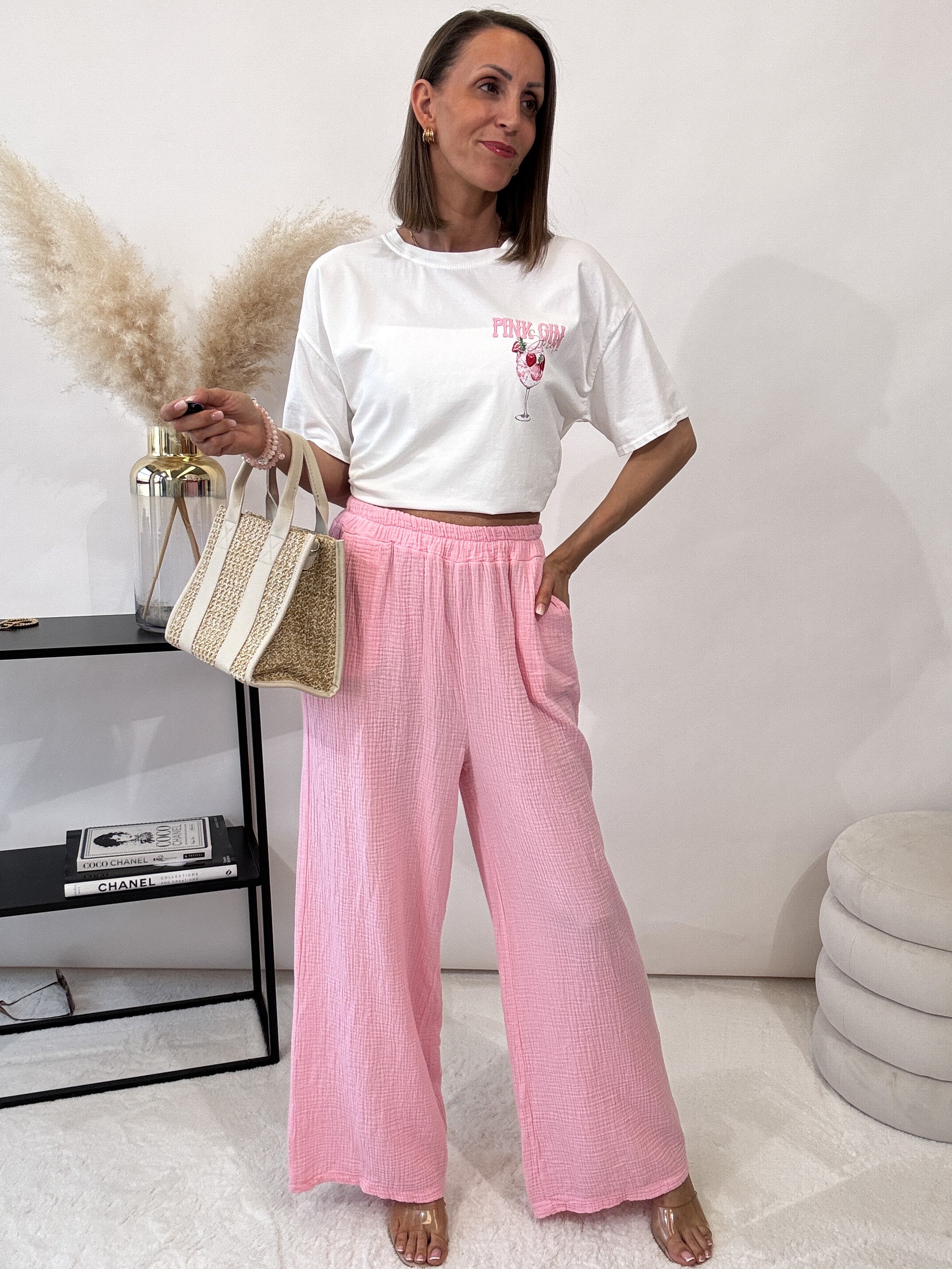 "Musselin Pants" Hose aus Baumwolle - candyrose
