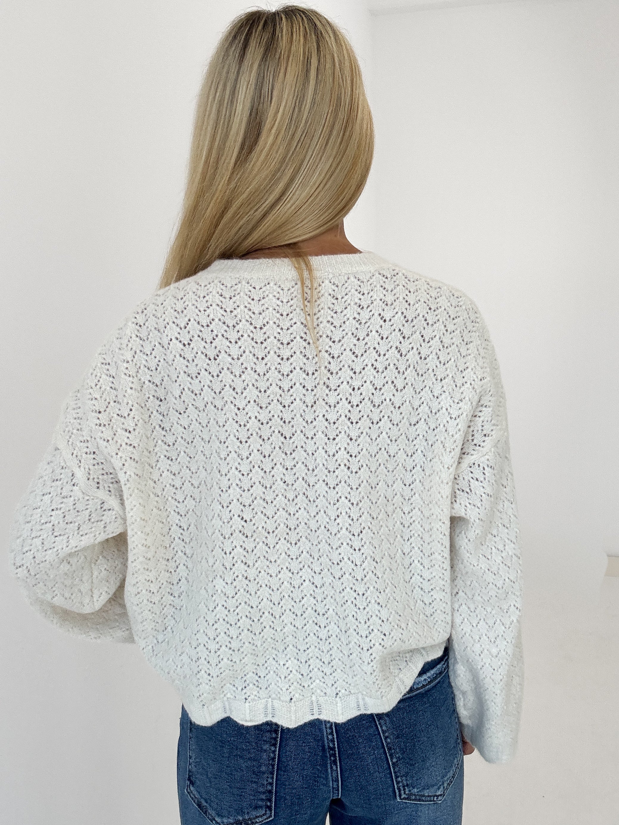 "Bellagio" süßer Cardigan mit Schleifen aus Lana Wolle - creme