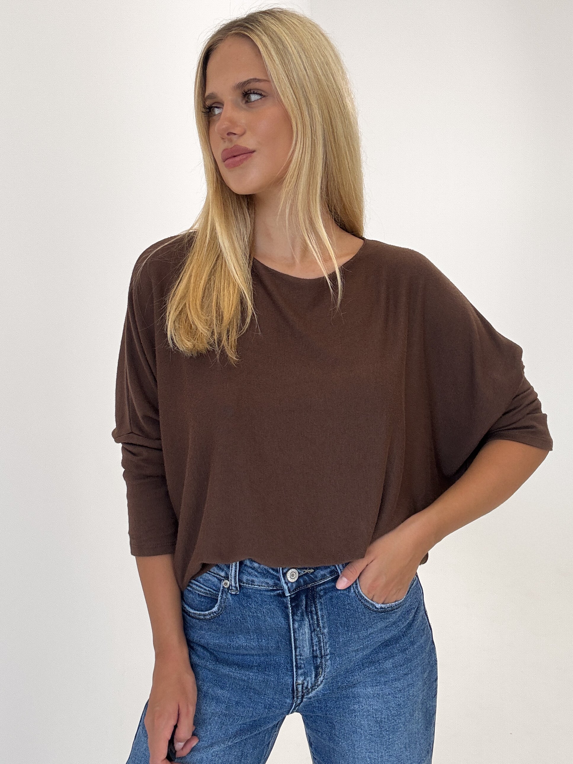 "Soft" weiches Longshirt aus Viscose & Wolle - braun