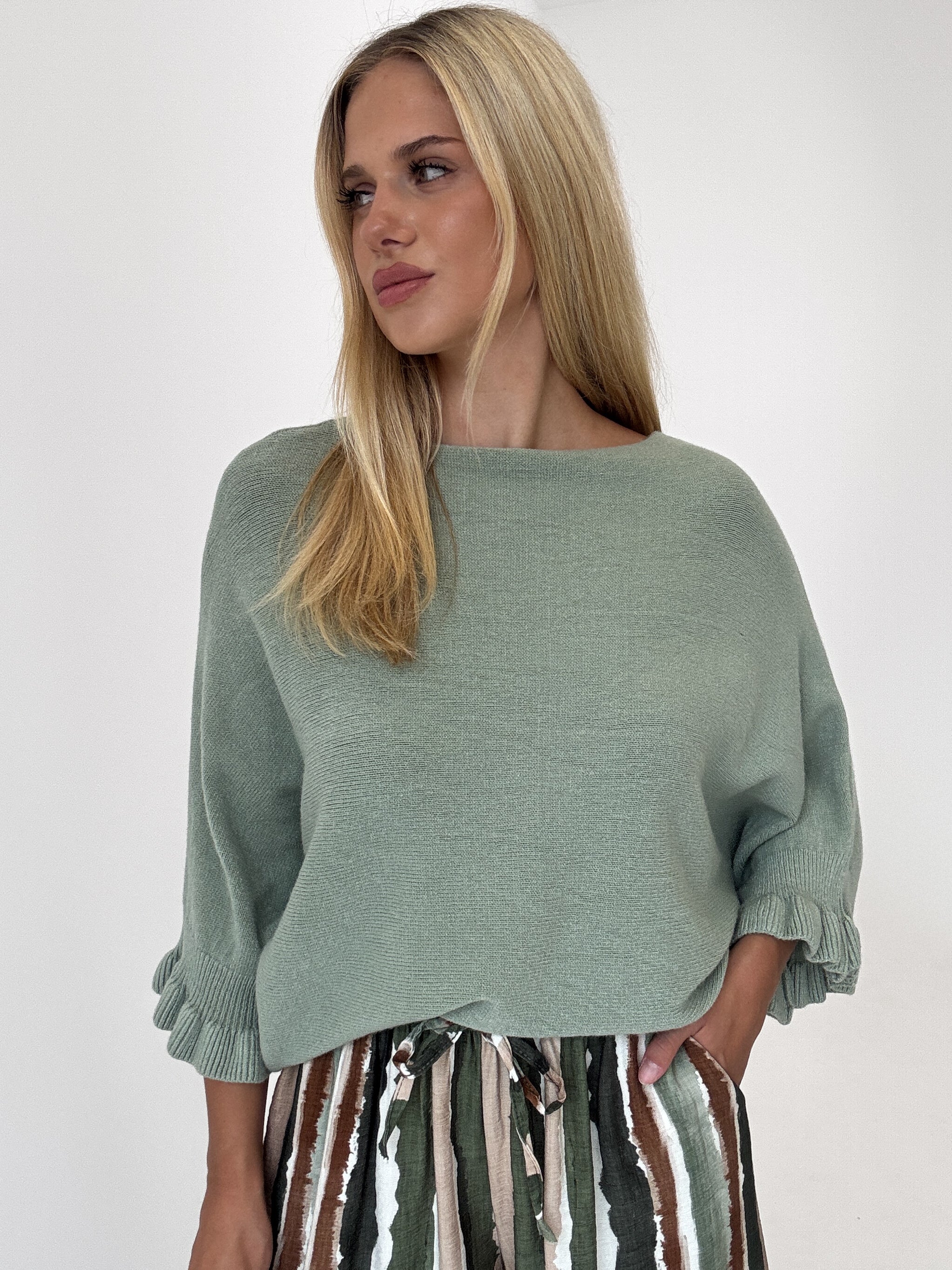 "Vicenza Volant" weicher Pullover mit Viscose - matcha grün