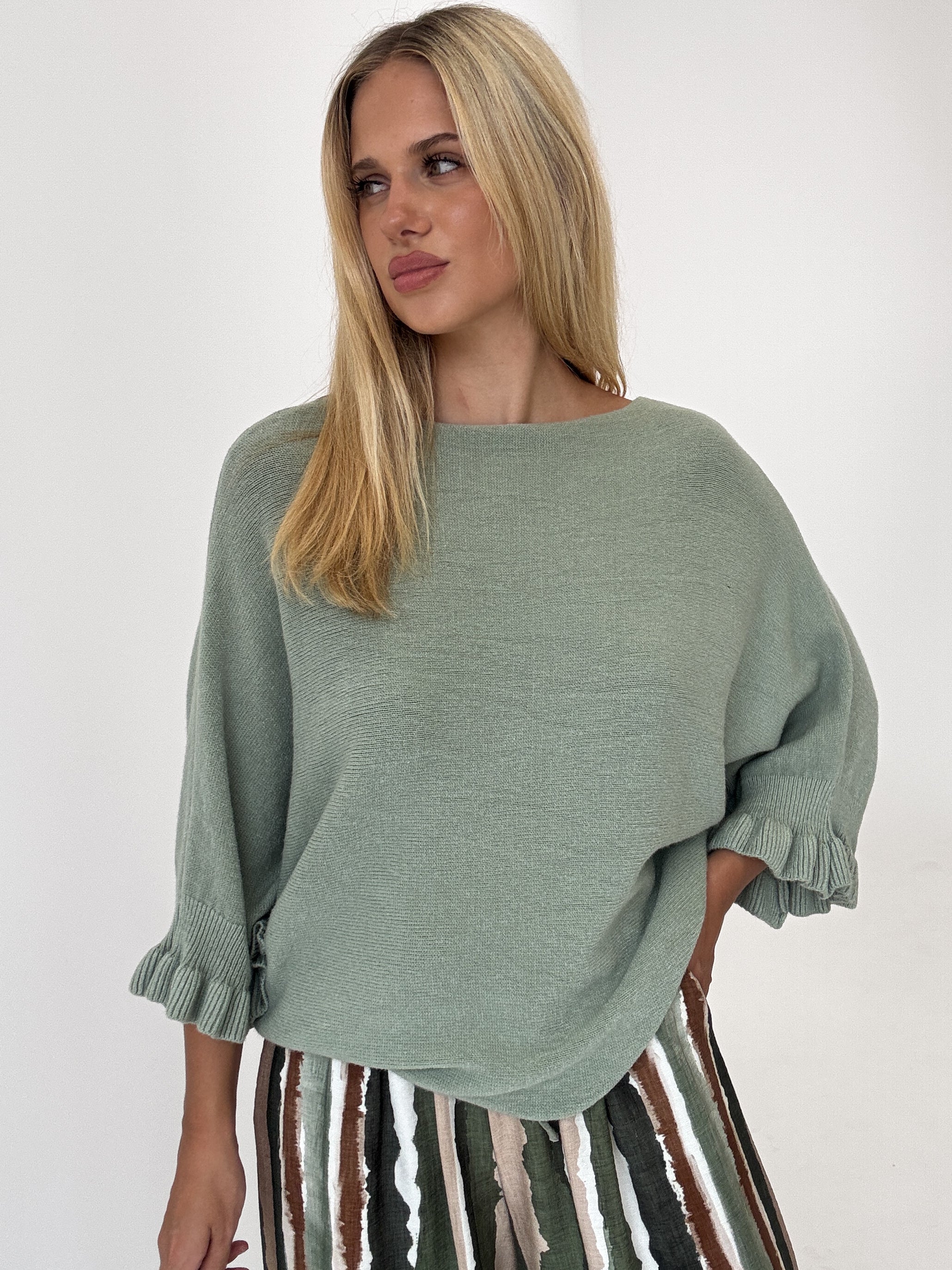 "Vicenza Volant" weicher Pullover mit Viscose - matcha grün