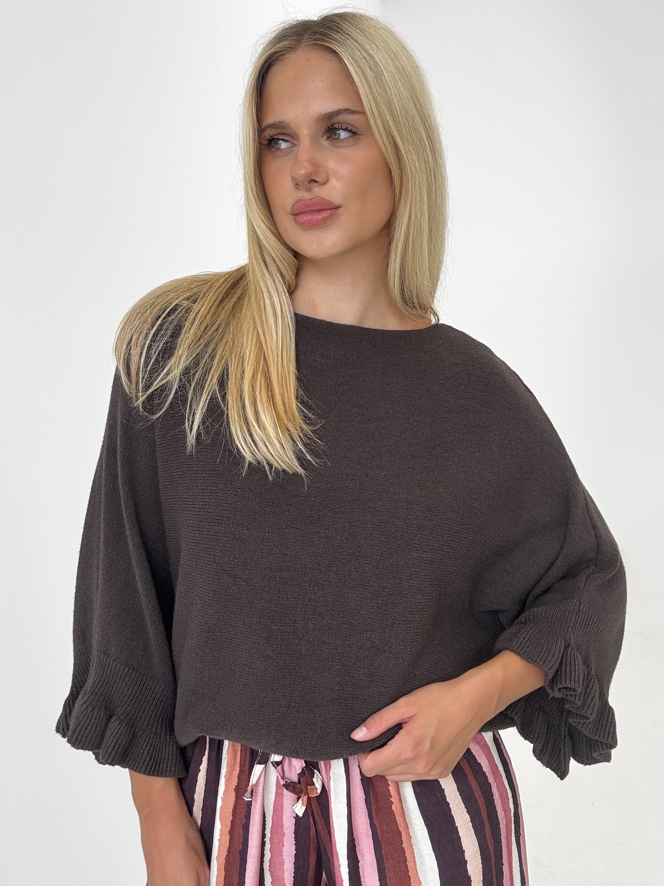 "Vicenza Volant" weicher Pullover mit Viscose - chocobraun