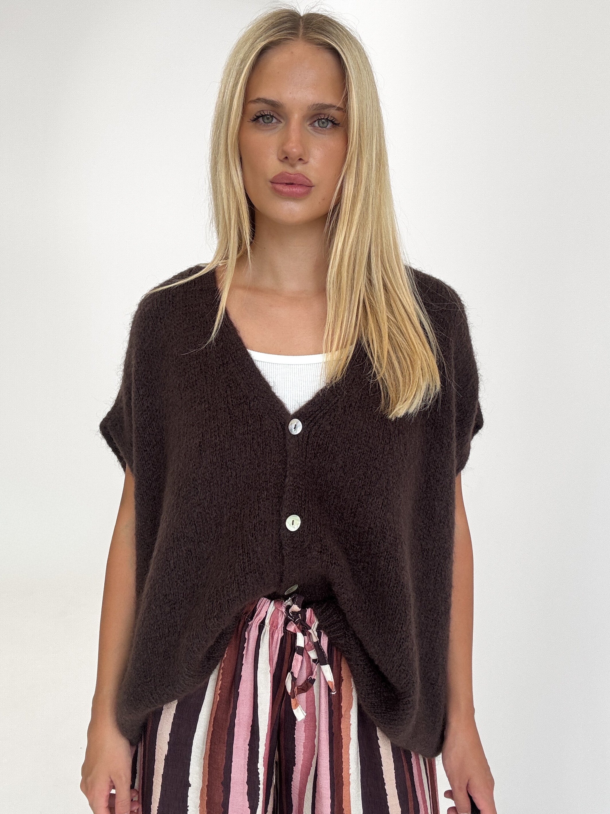 "Florida Vest" kuscheliger Cardigan mit Lana Wolle - dunkelbraun