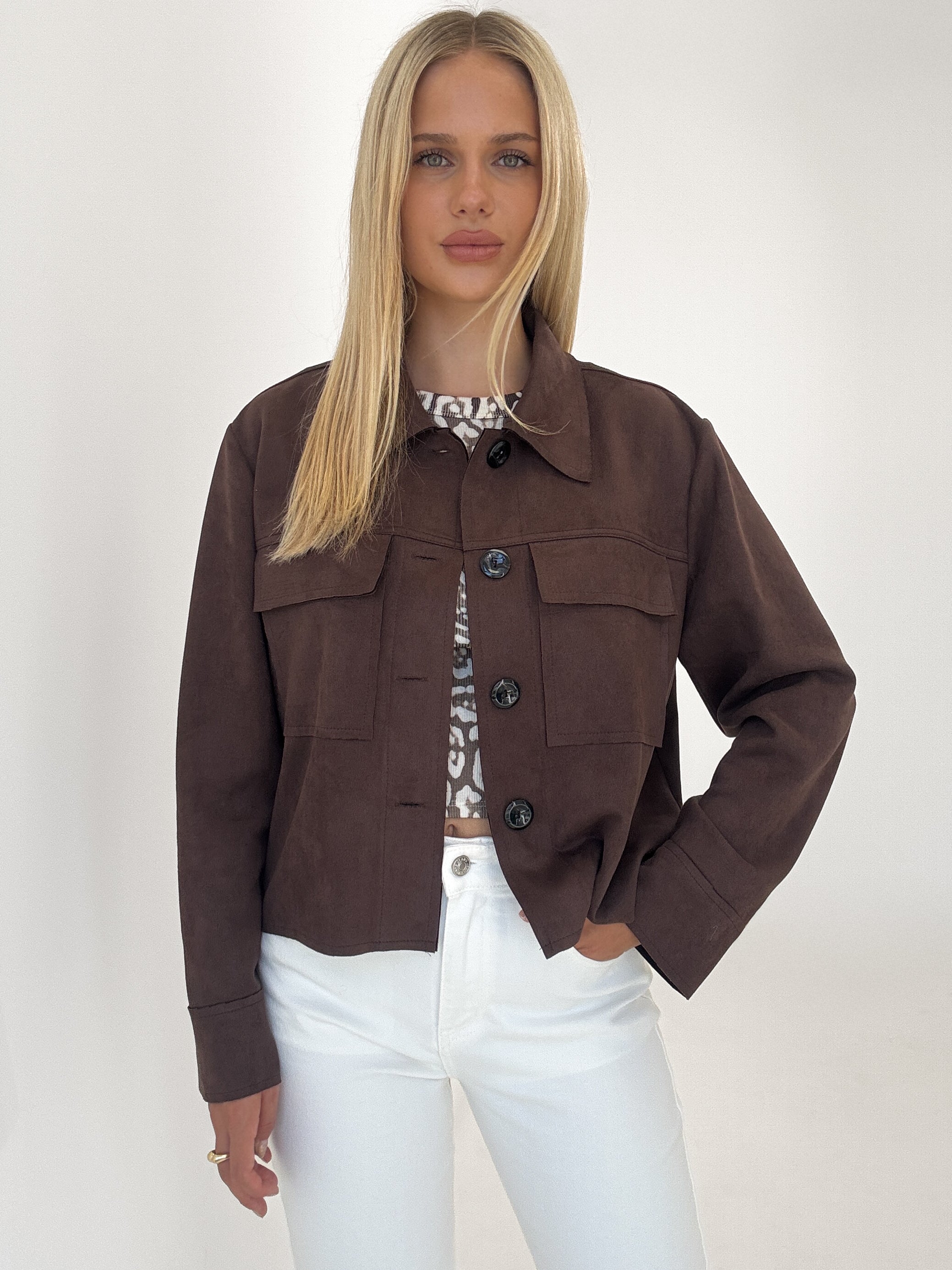 "Nelli 2.0" Jacke in Velourleder Optik - braun