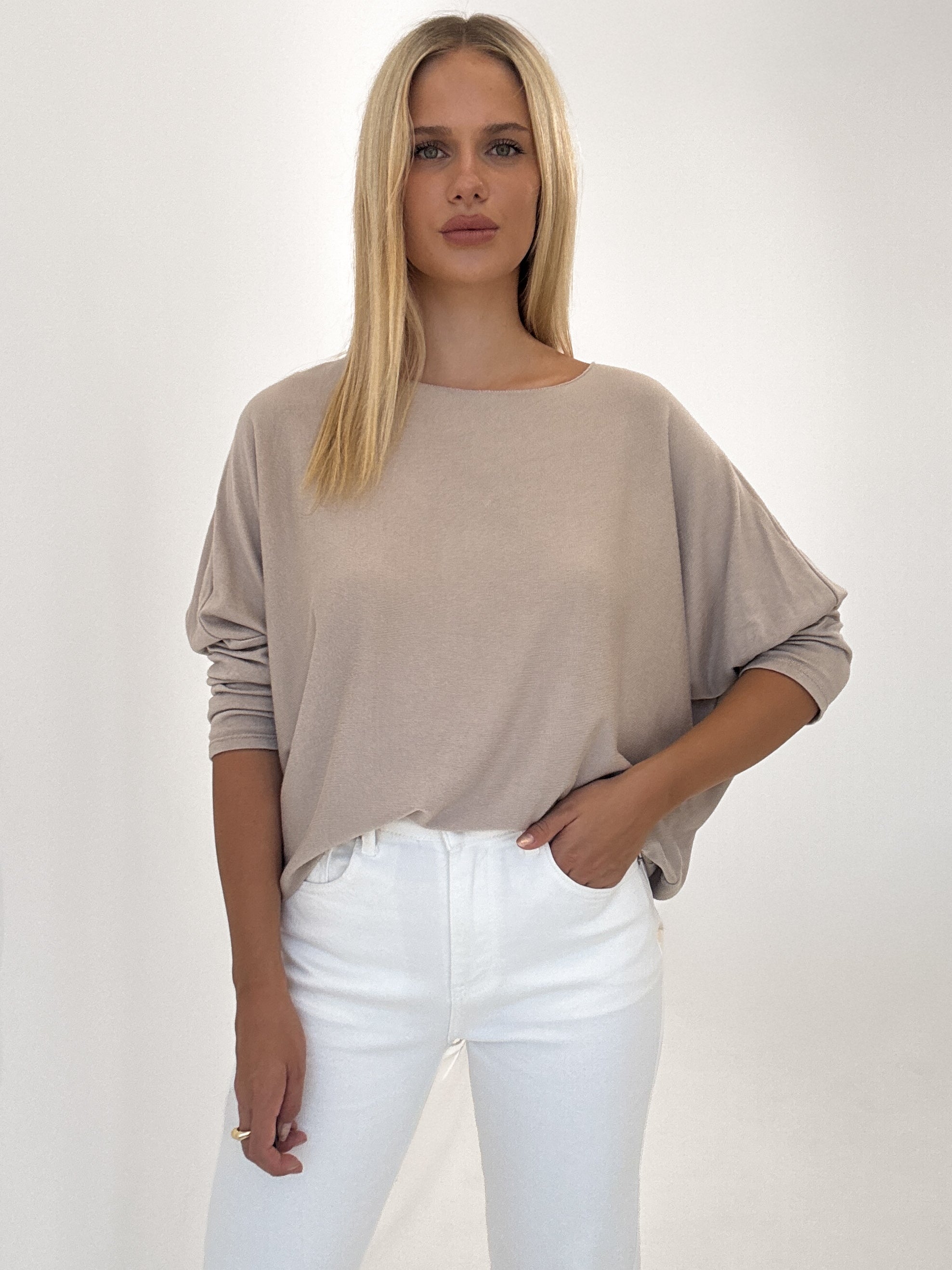 "Soft" weiches Longshirt aus Viscose & Wolle - dunkelbeige