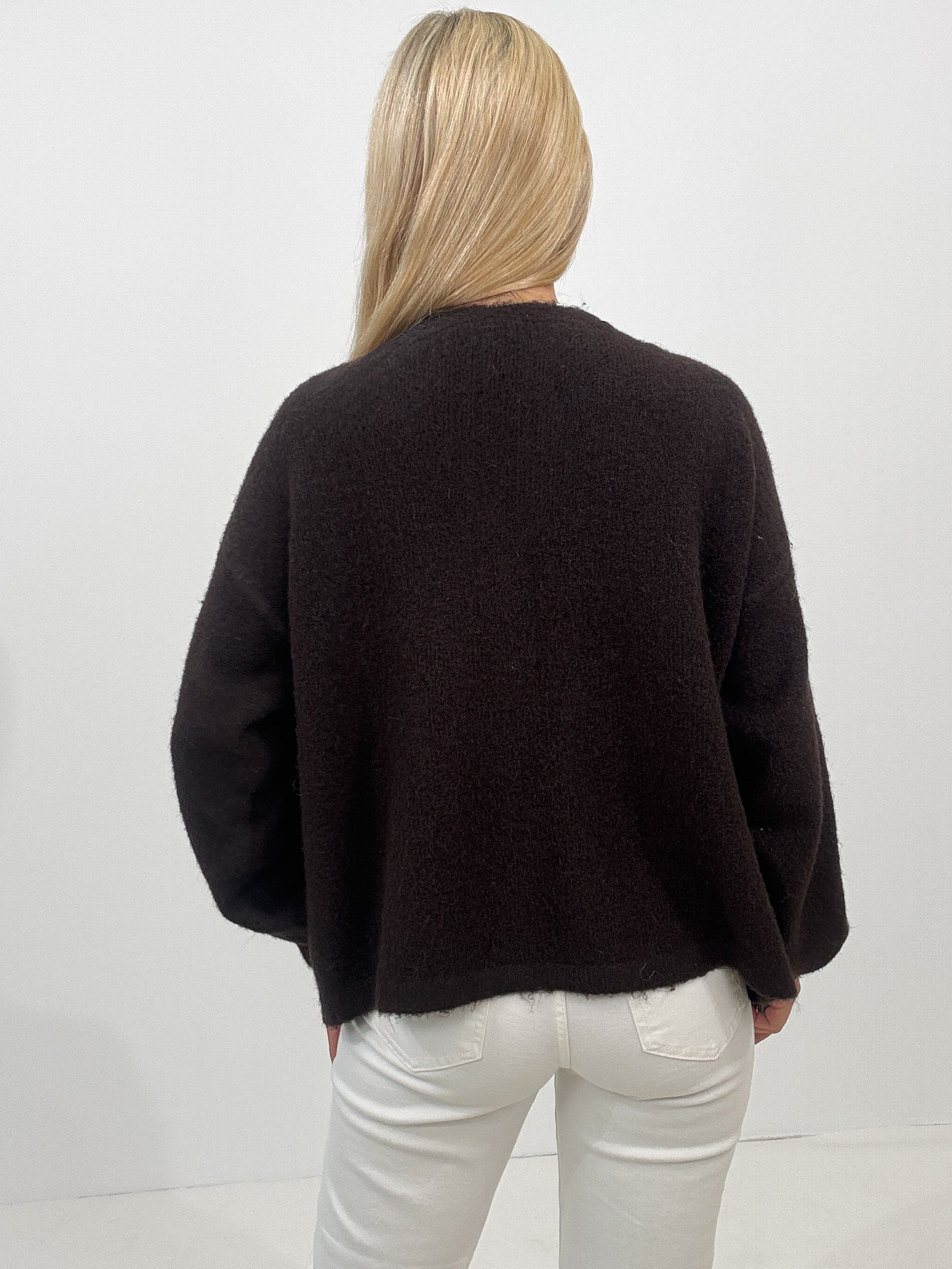 "Palermo" toller Cardigan aus Lanawolle mit Knopf - choco braun