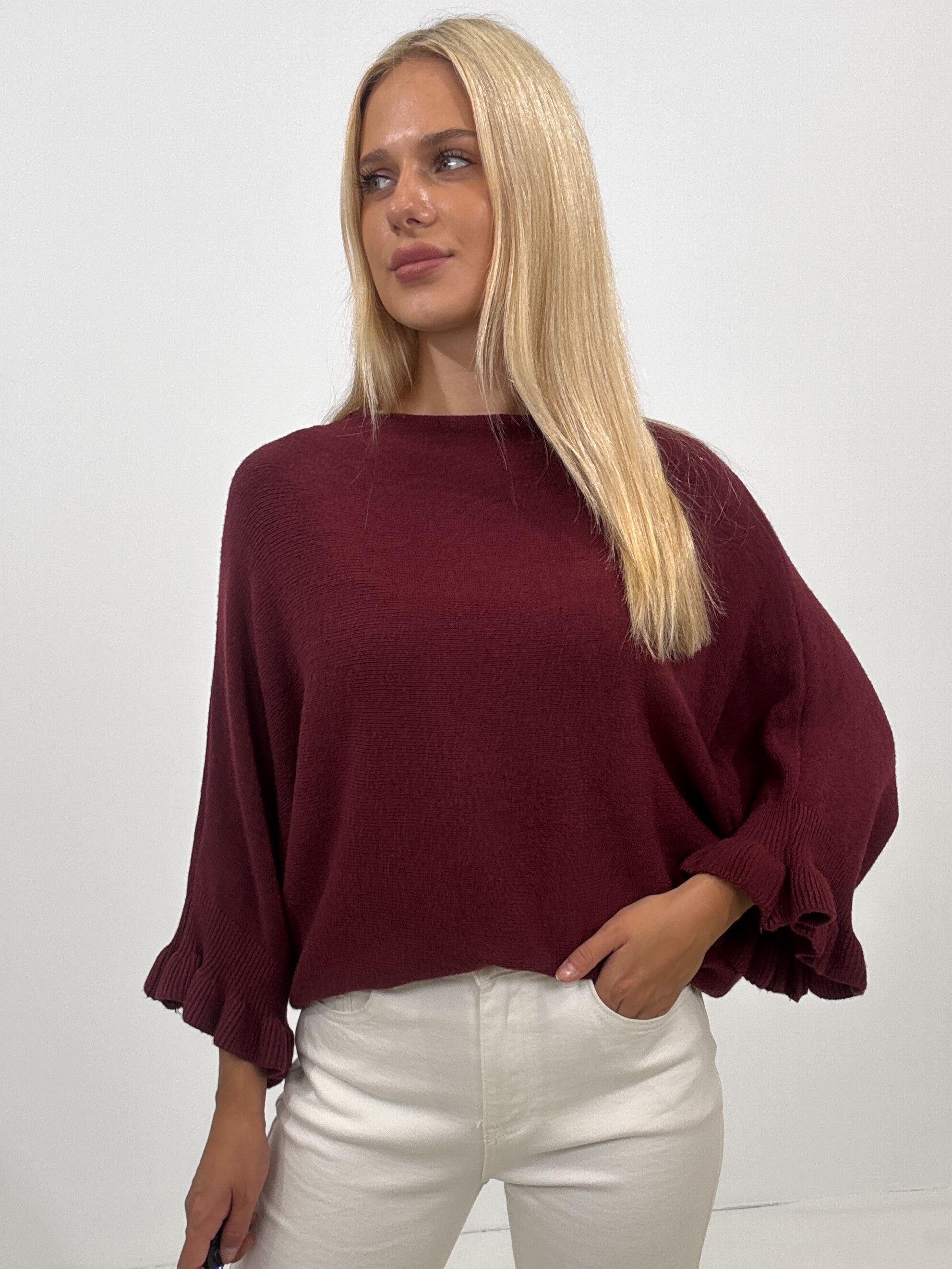 "Vicenza Volant" weicher Pullover mit Viscose - bordeaux