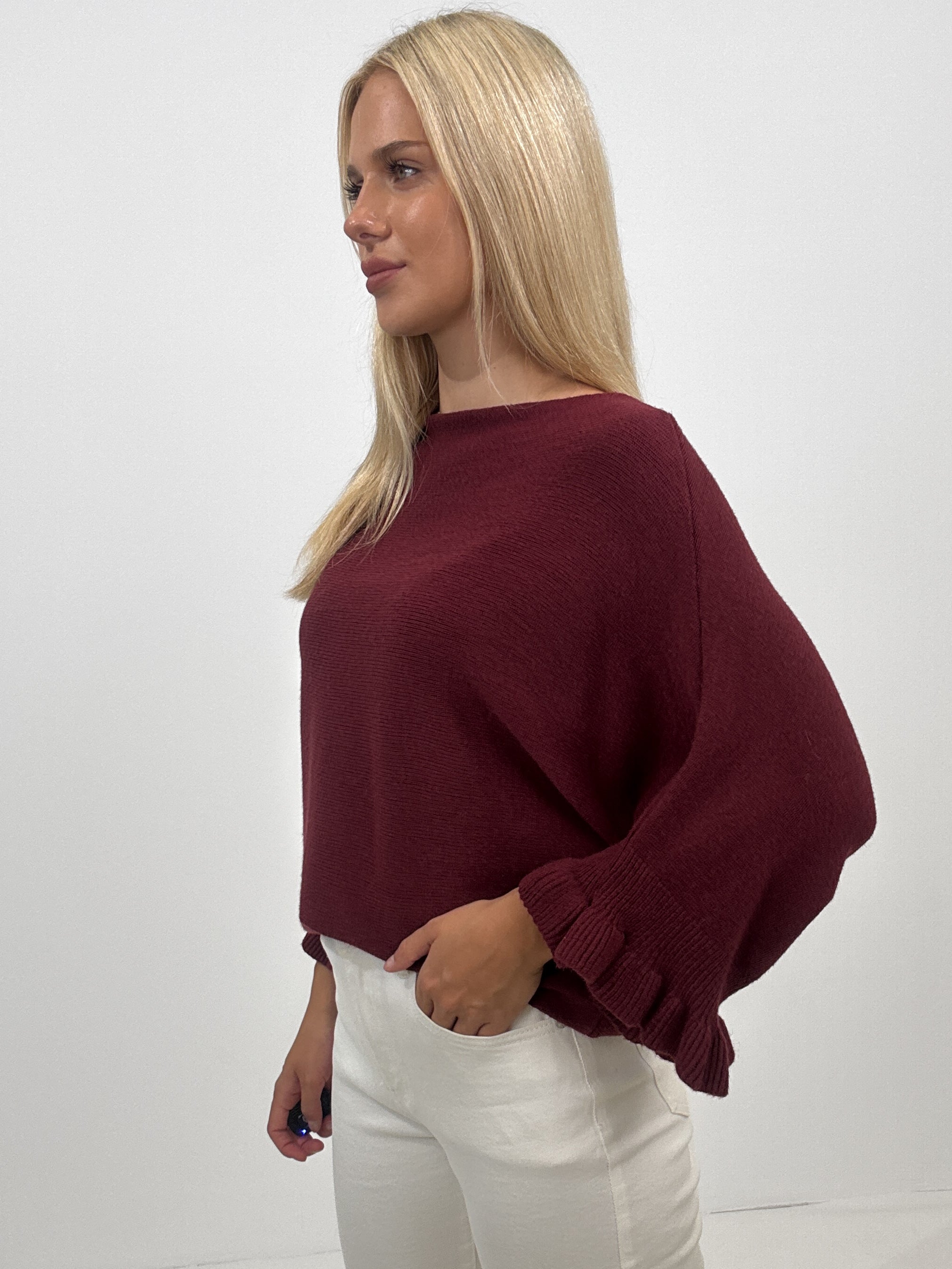 "Vicenza Volant" weicher Pullover mit Viscose - bordeaux