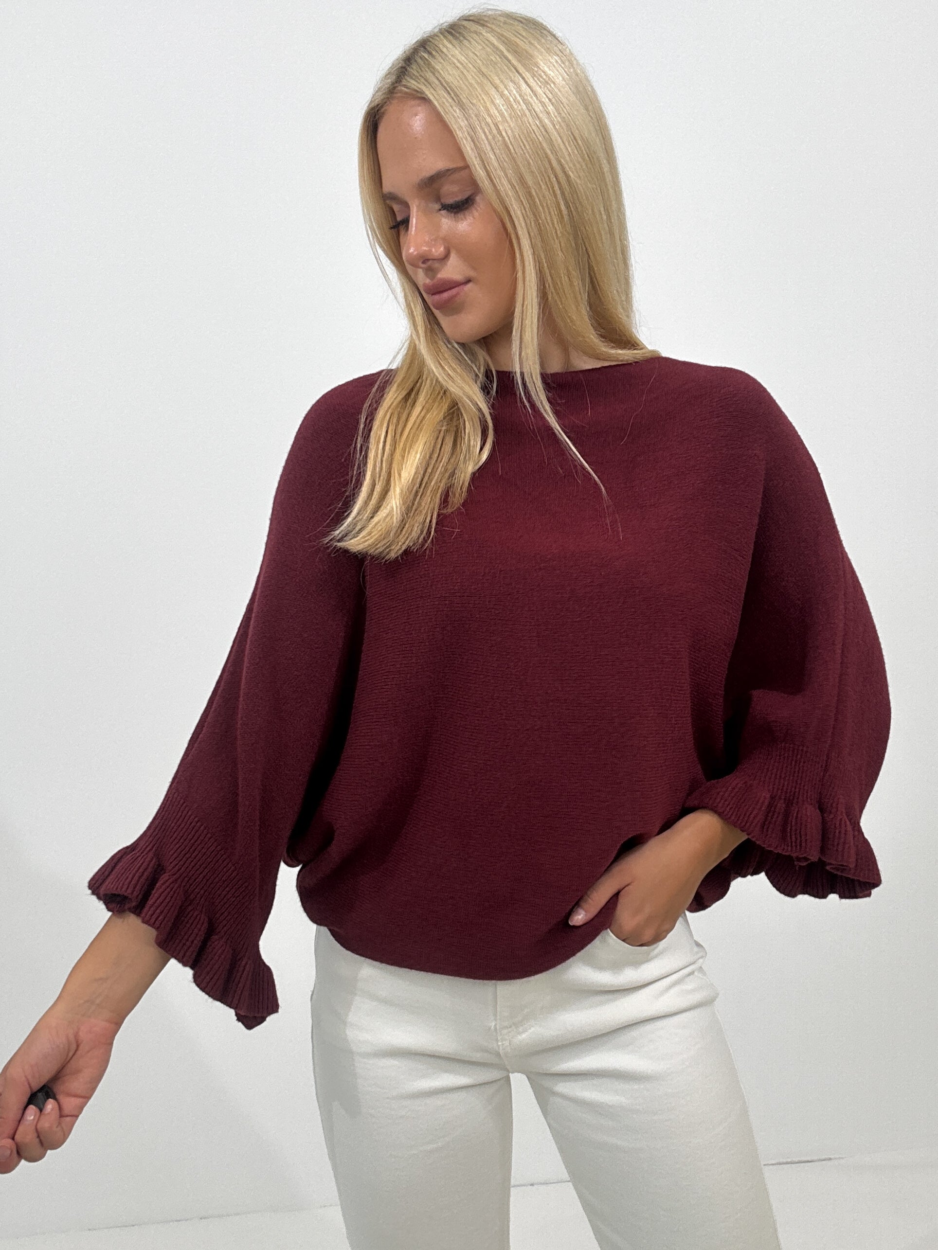 "Vicenza Volant" weicher Pullover mit Viscose - bordeaux